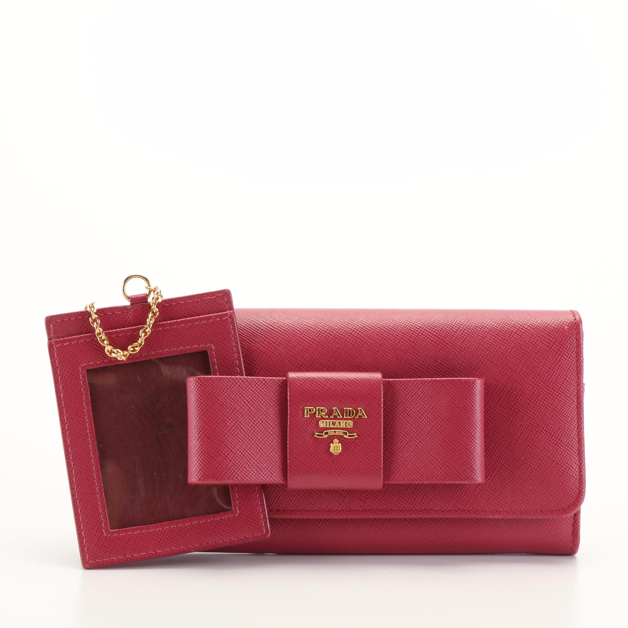 Prada Peonia Ribbon Saffiano Leather Continental Wallet