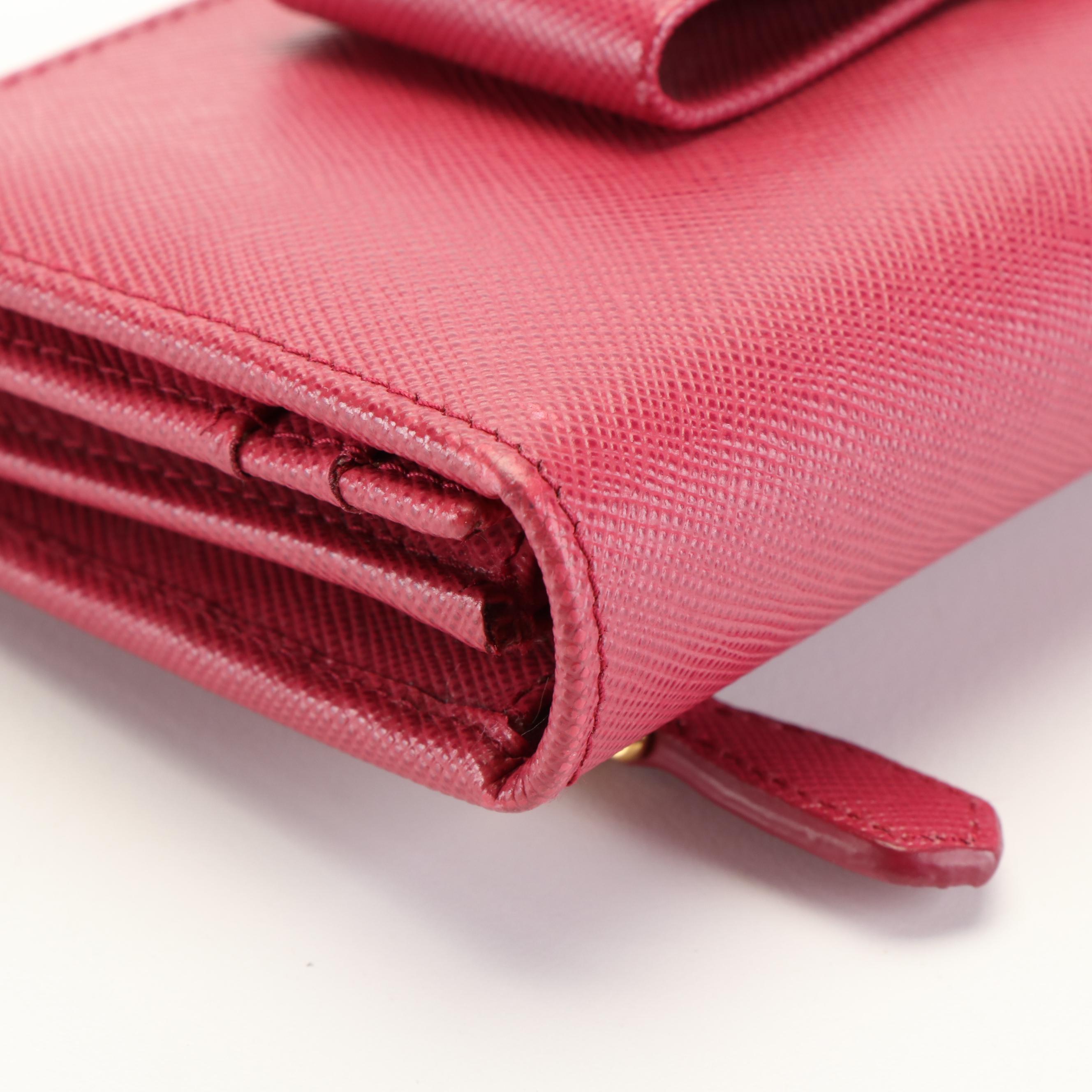 Prada Peonia Ribbon Saffiano Leather Continental Wallet