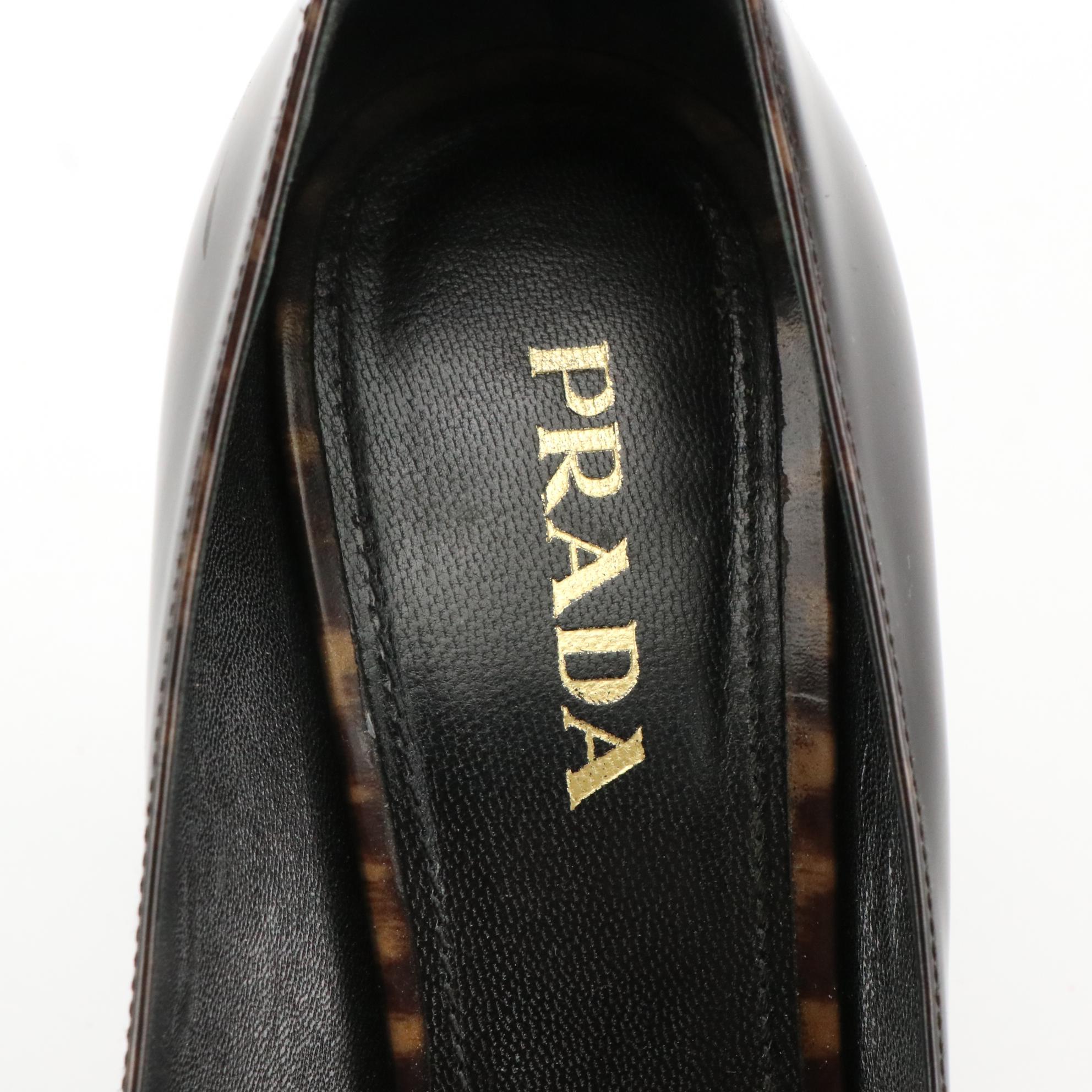 Prada Leopard Print Patent Leather Pointy Toe Pumps with Box