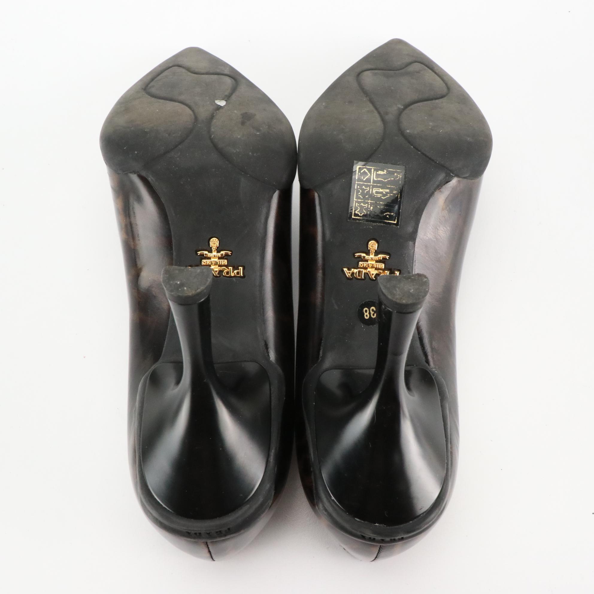 Prada Leopard Print Patent Leather Pointy Toe Pumps with Box