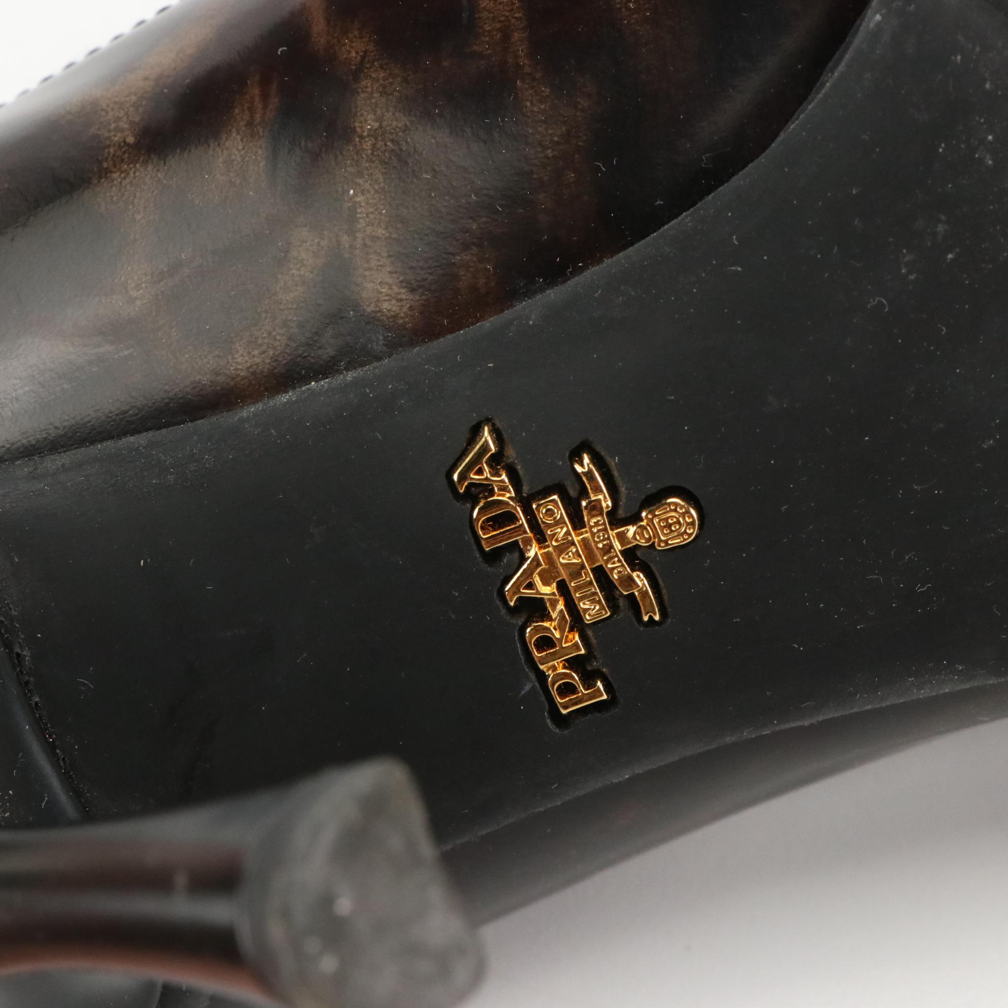 Prada Leopard Print Patent Leather Pointy Toe Pumps with Box