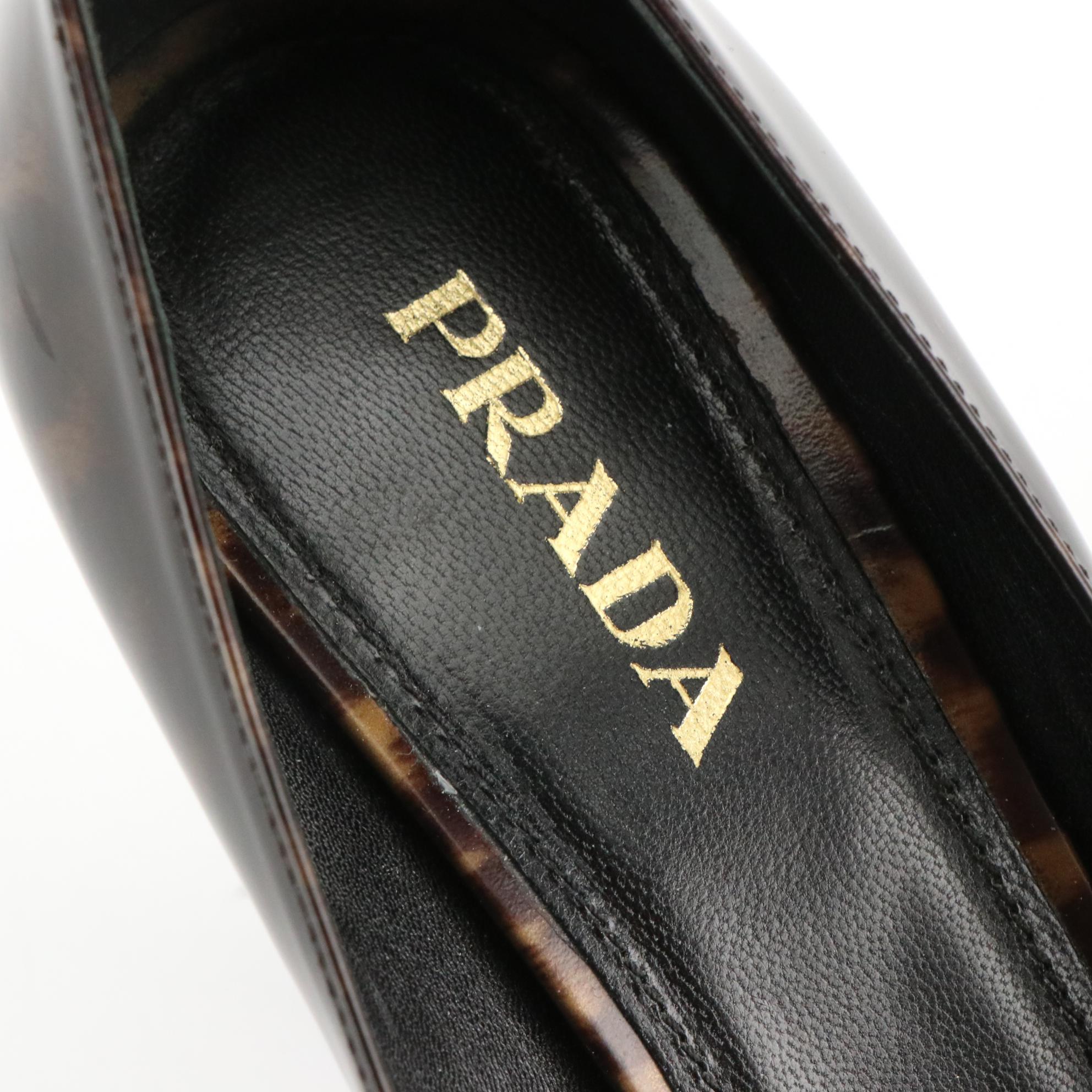 Prada Leopard Print Patent Leather Pointy Toe Pumps with Box