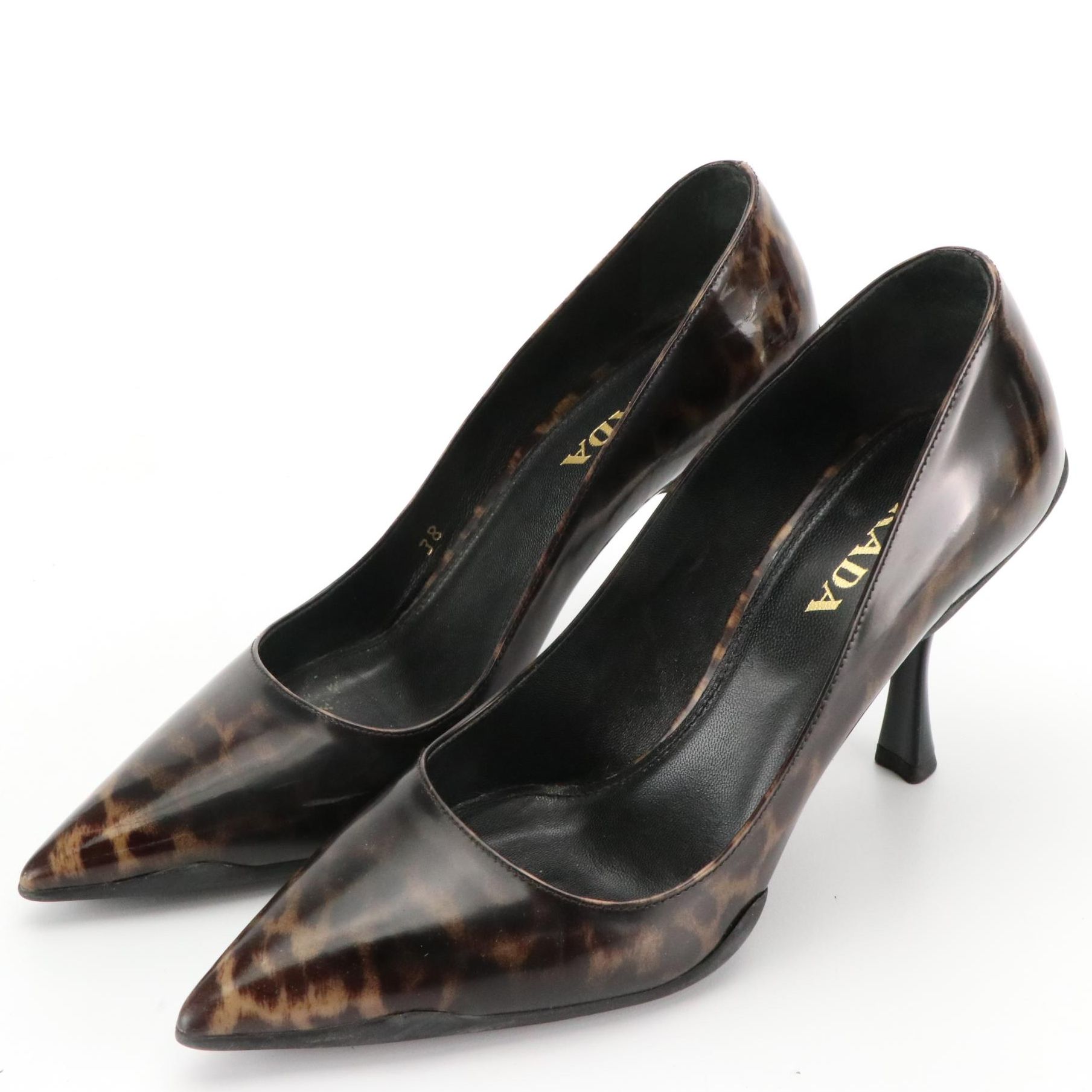 Prada Leopard Print Patent Leather Pointy Toe Pumps with Box