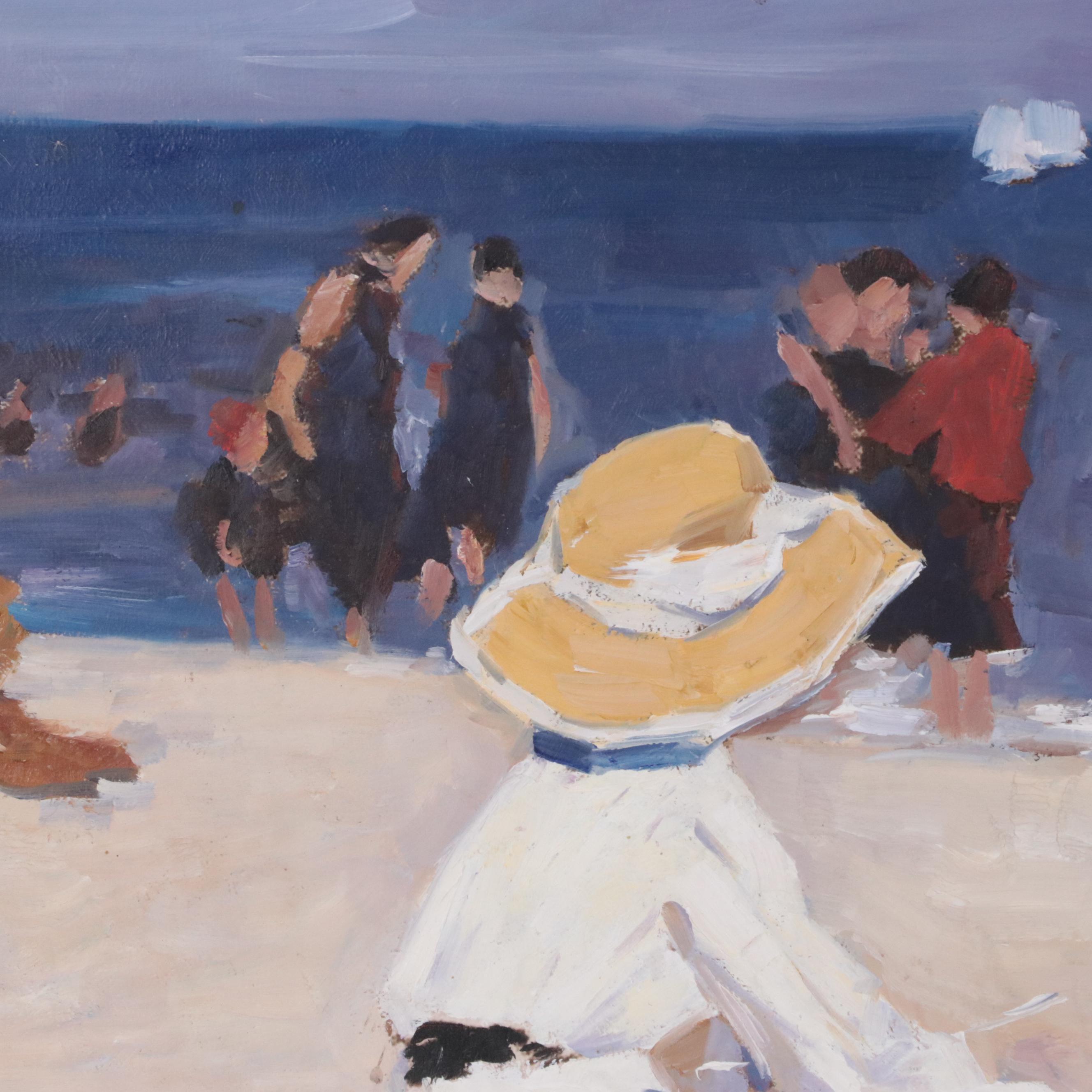 Lawrence Williams Oil Painting of Beach Landscape with Figures