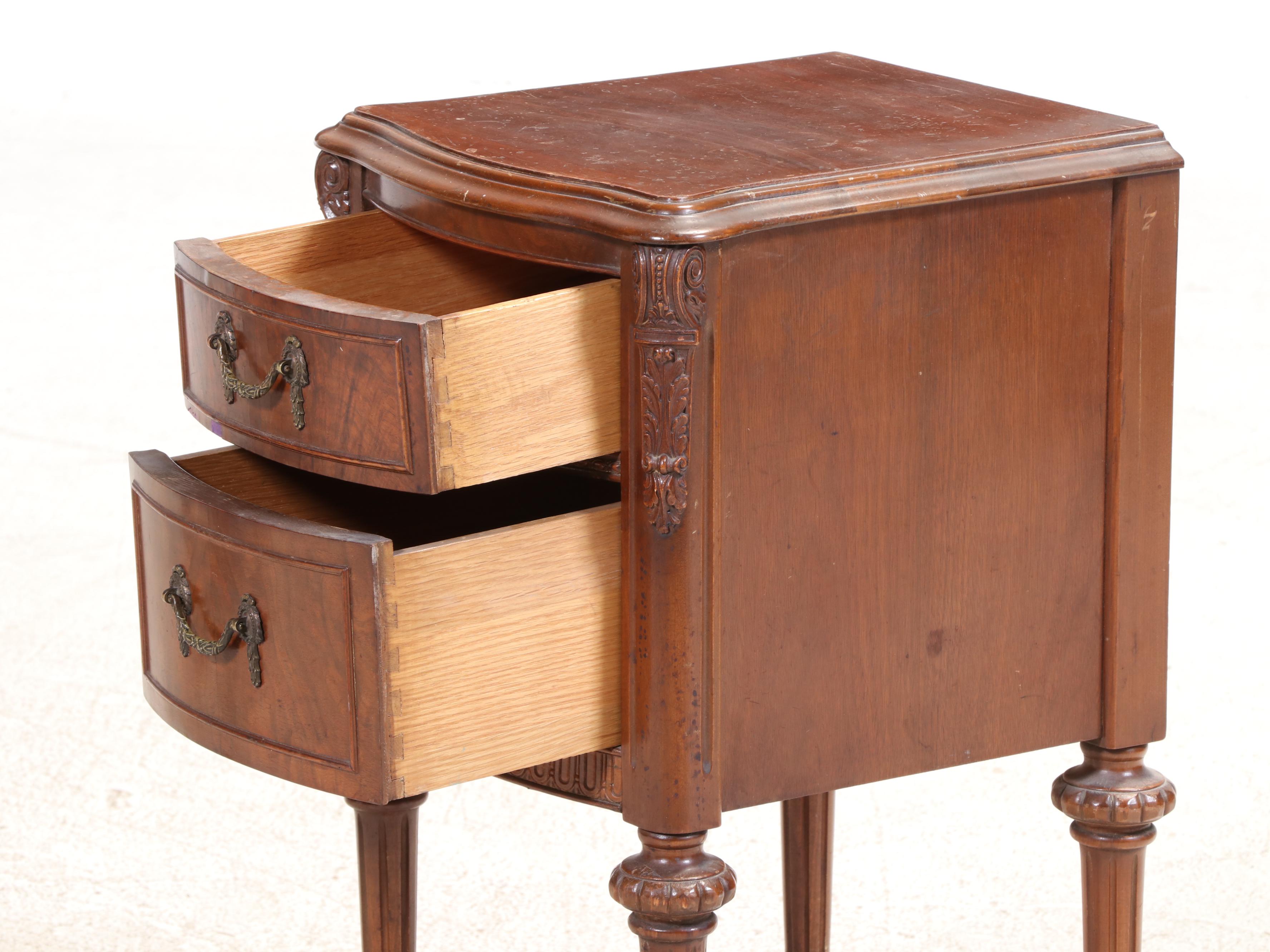 Two French Style Hardwood Bedside Tables, Early 20th Century