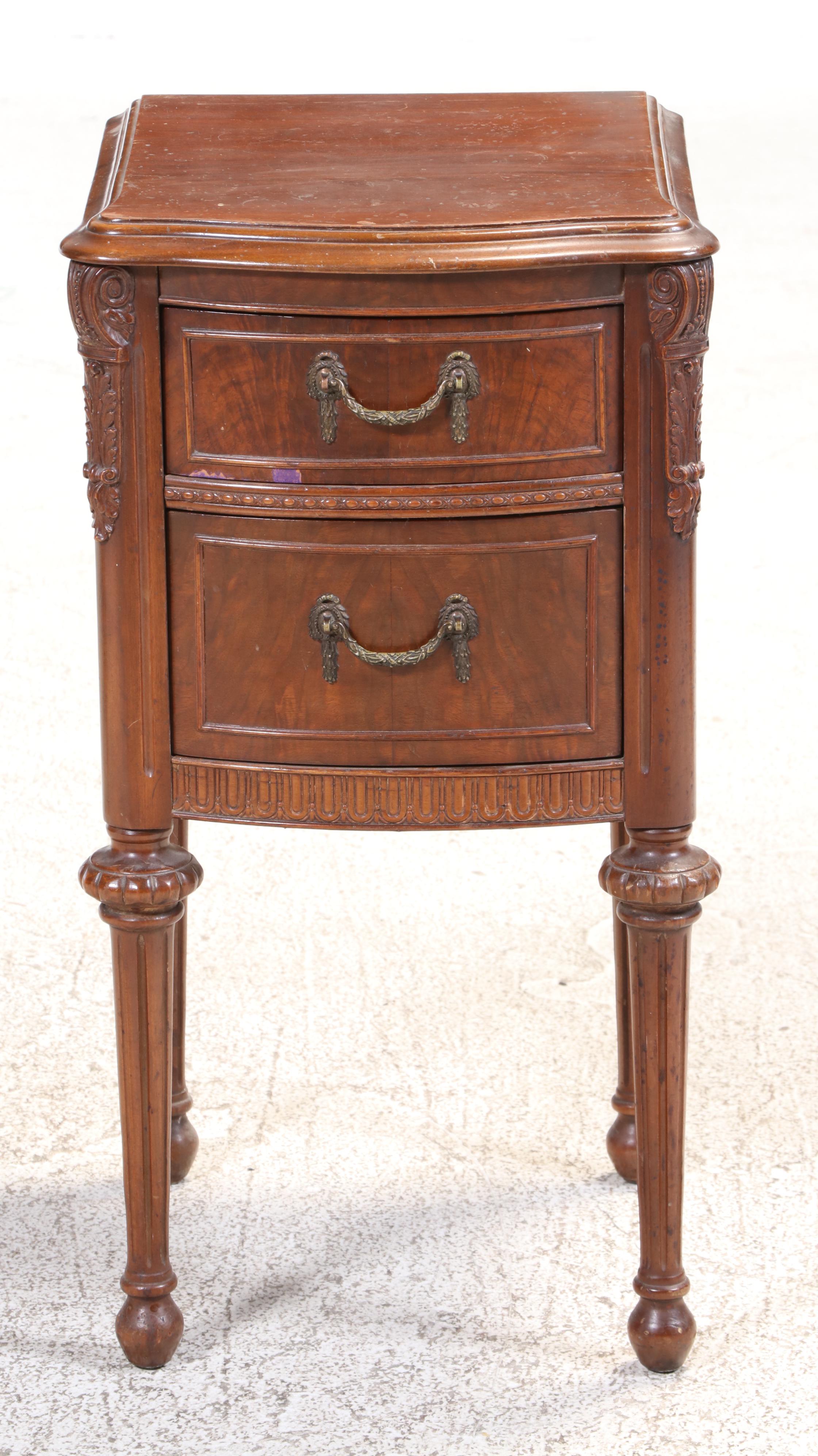 Two French Style Hardwood Bedside Tables, Early 20th Century