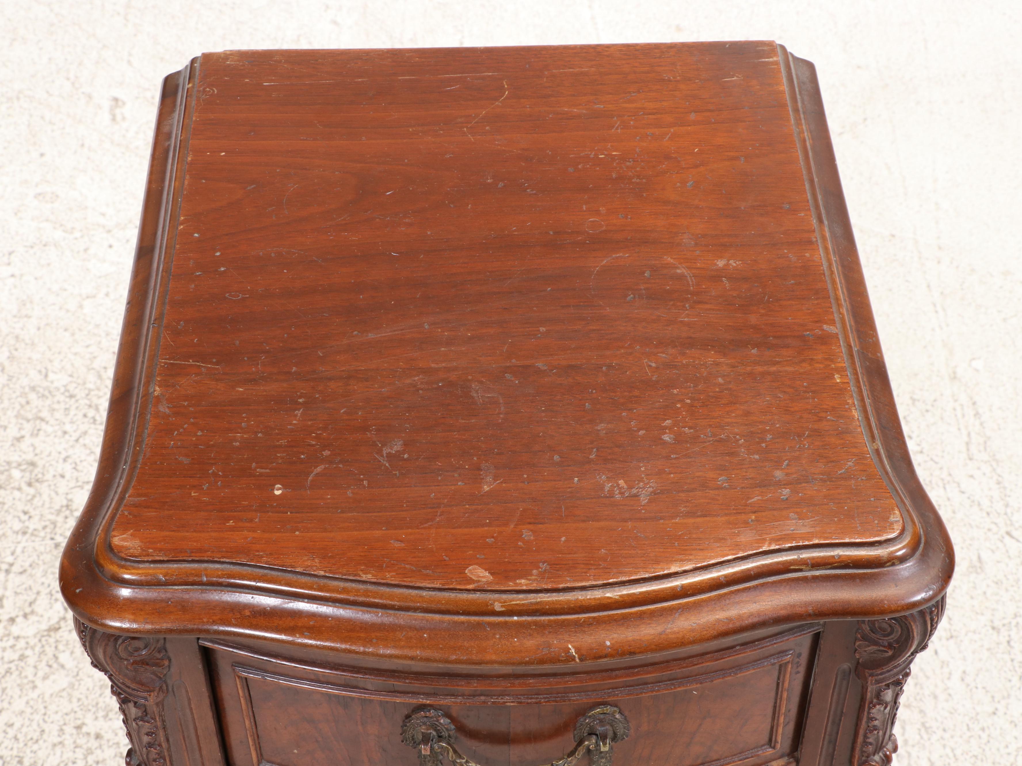 Two French Style Hardwood Bedside Tables, Early 20th Century