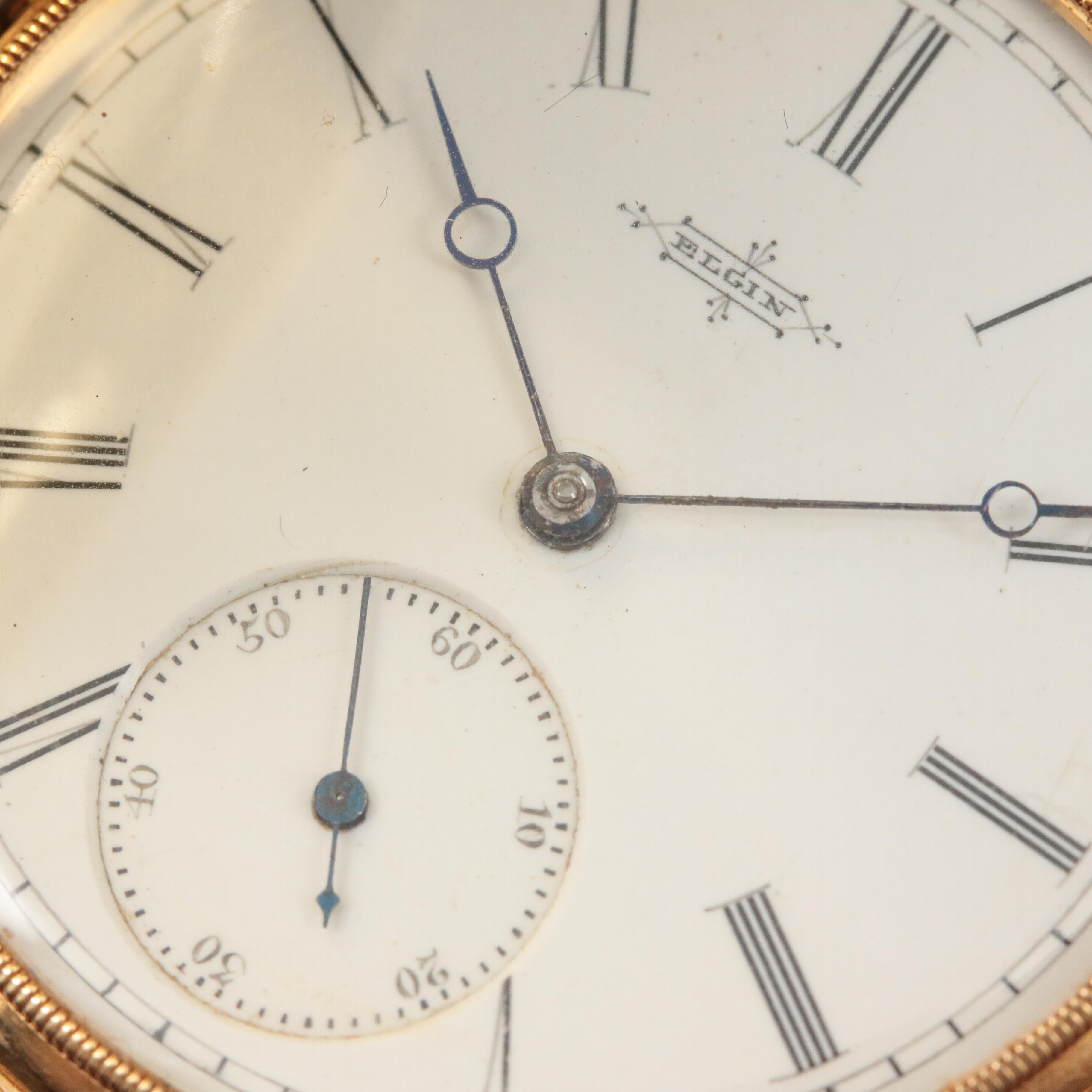 1884 18K Elgin Diamond and Ruby Decorated Hunting Case Pocket Watch