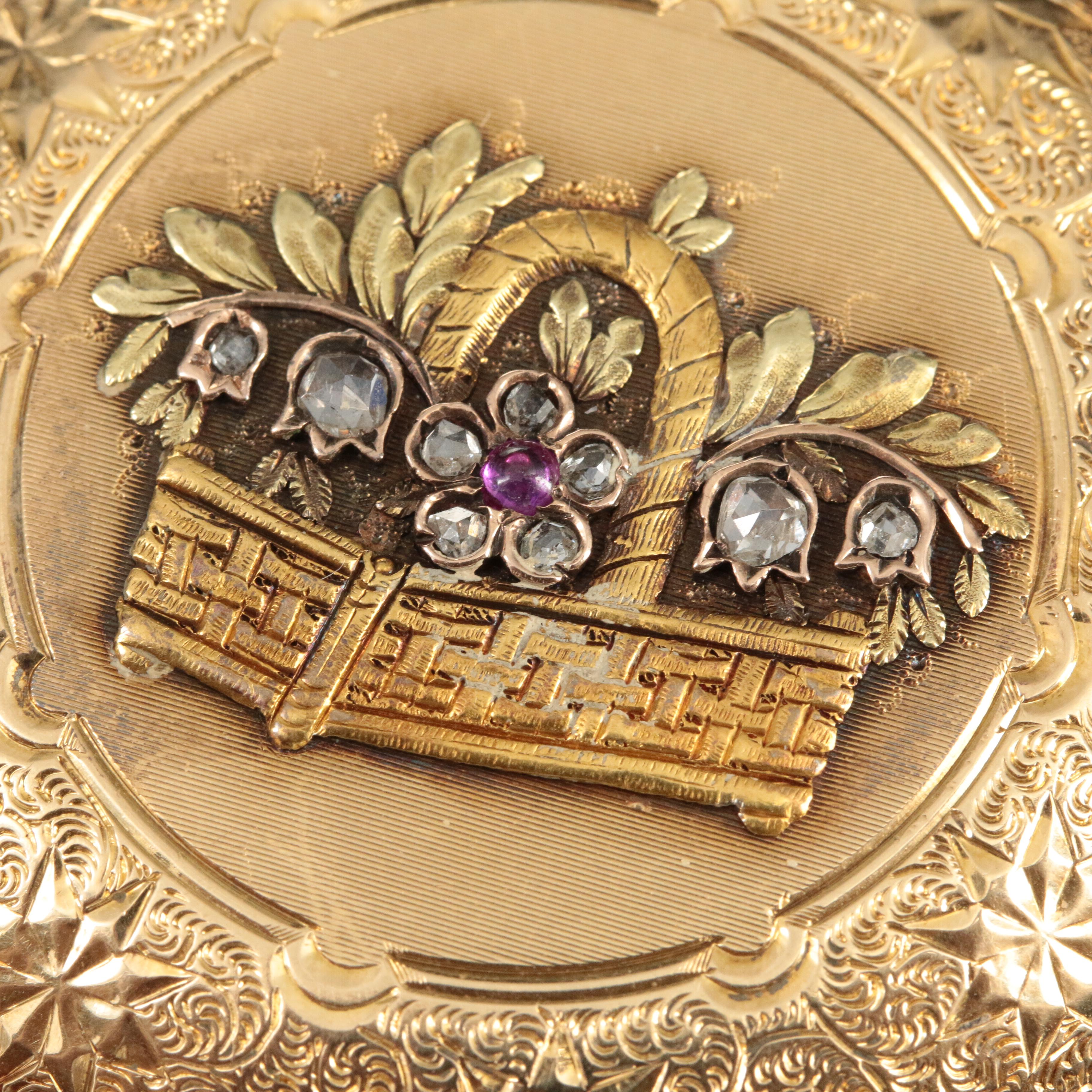 1884 18K Elgin Diamond and Ruby Decorated Hunting Case Pocket Watch