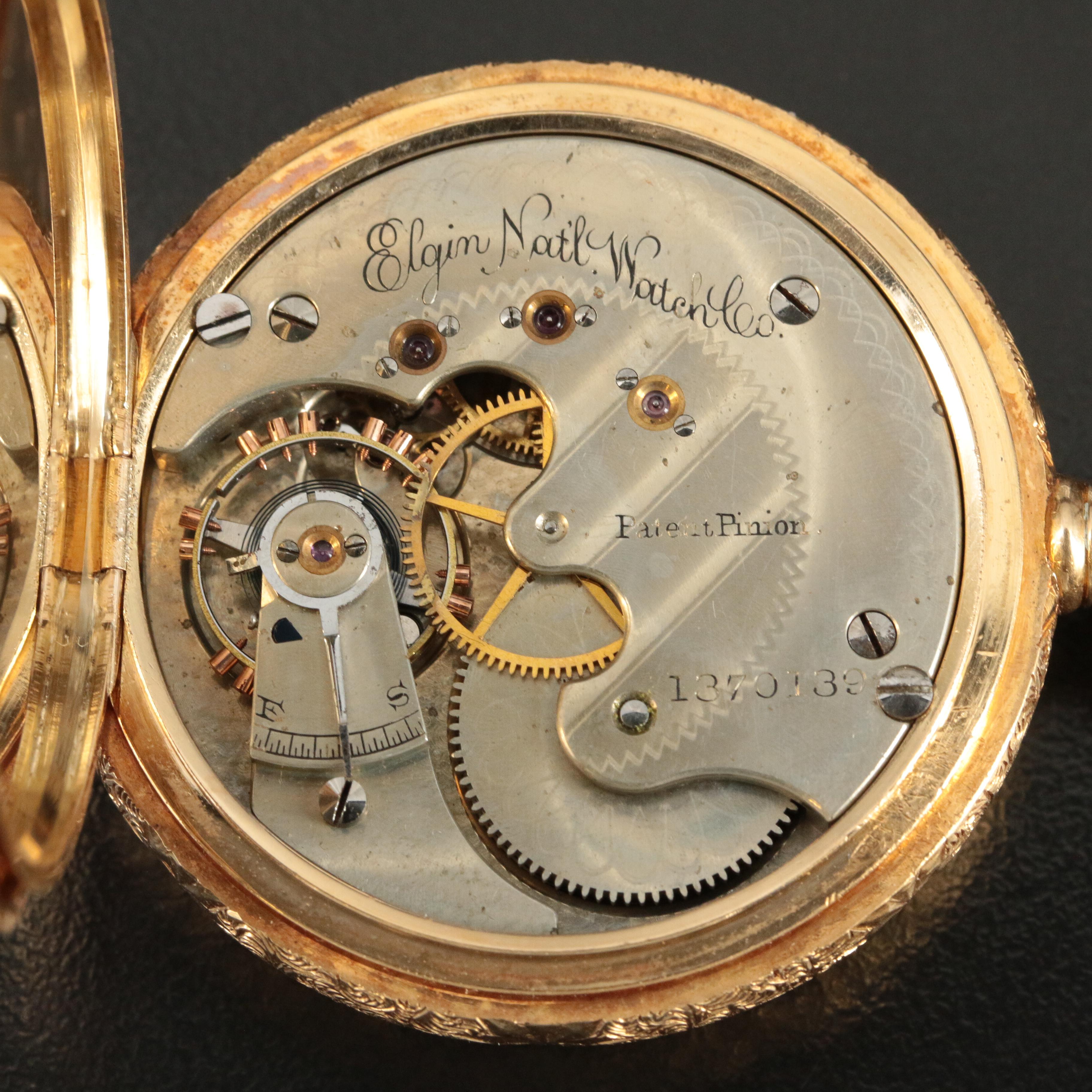 1884 18K Elgin Diamond and Ruby Decorated Hunting Case Pocket Watch