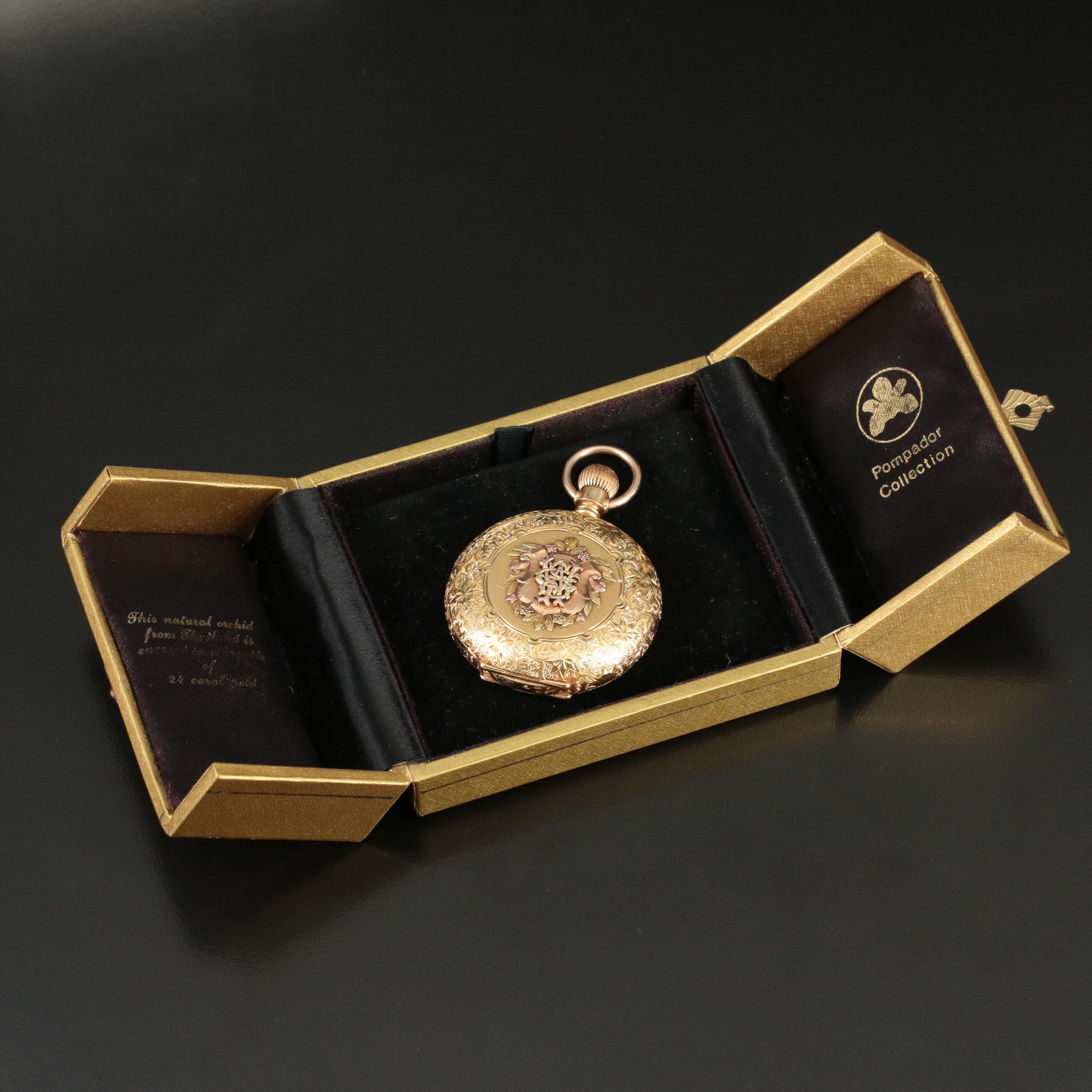 1884 18K Elgin Diamond and Ruby Decorated Hunting Case Pocket Watch