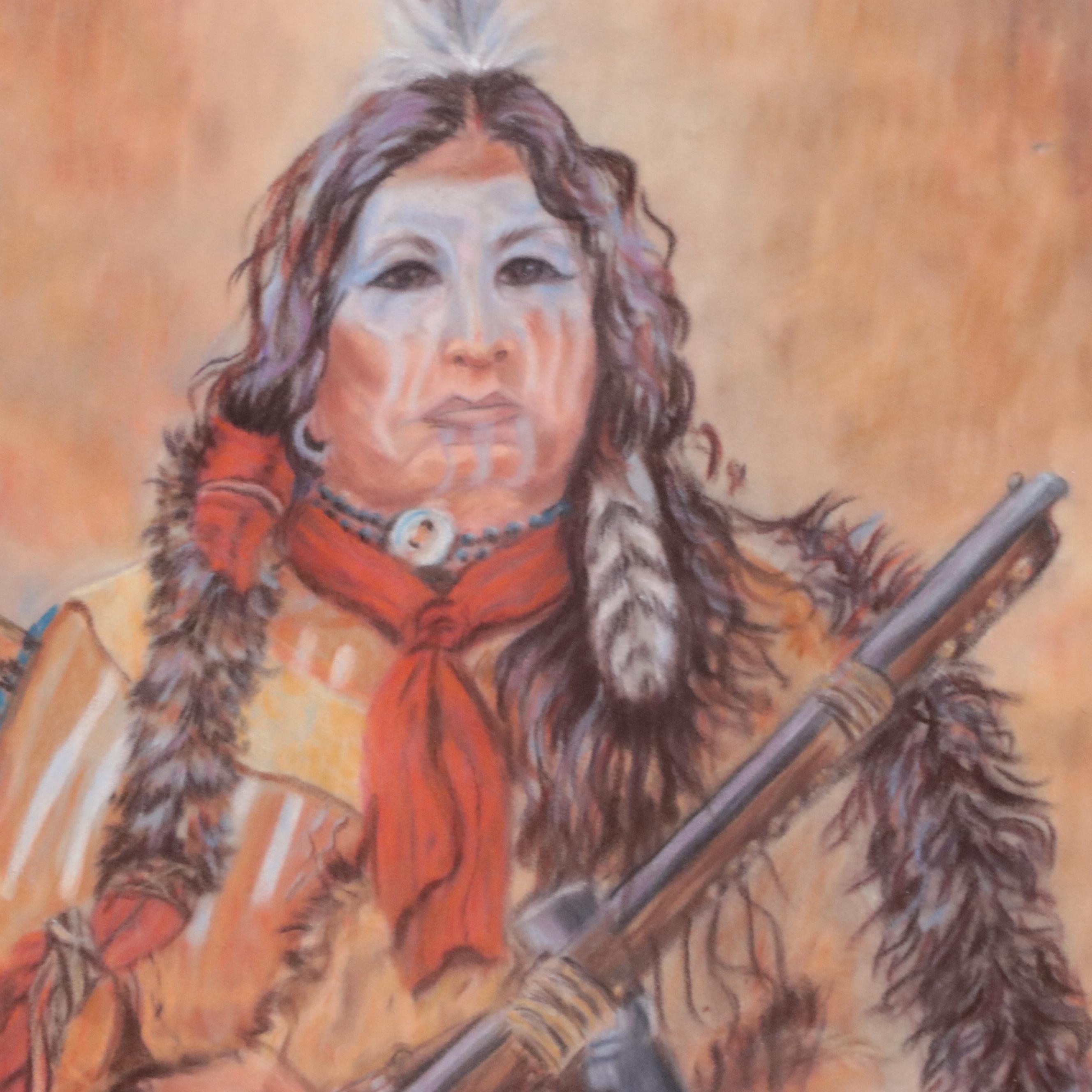 Native American Portrait Chalk Pastel Drawing, 1997
