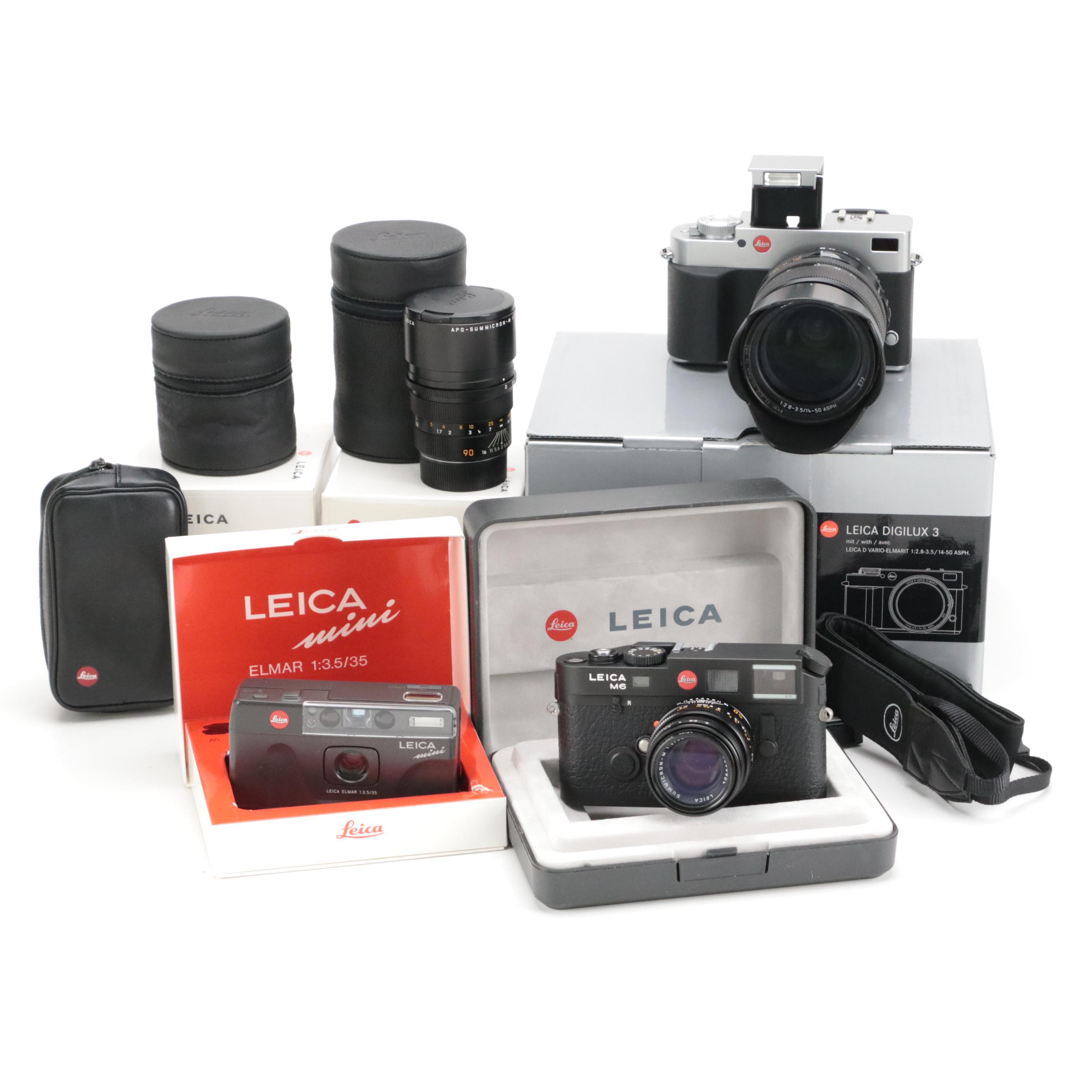 Leica M6, Digilux 3 and Mini Camera With Lenses, Battery Charger and More