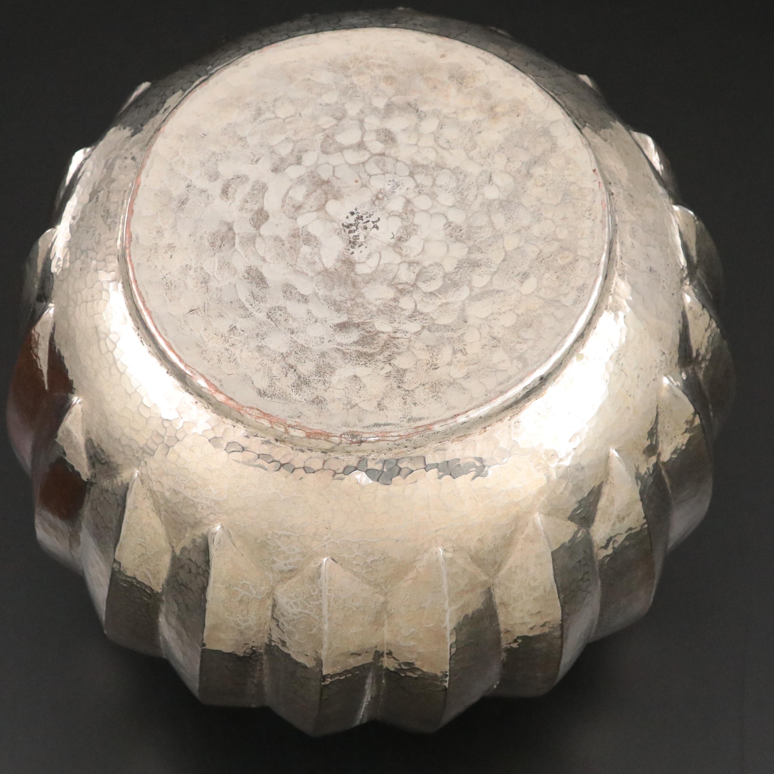 Large Mexican Silver-Plated and Abalone Inlay Lobed Vase, Mid-20th Century
