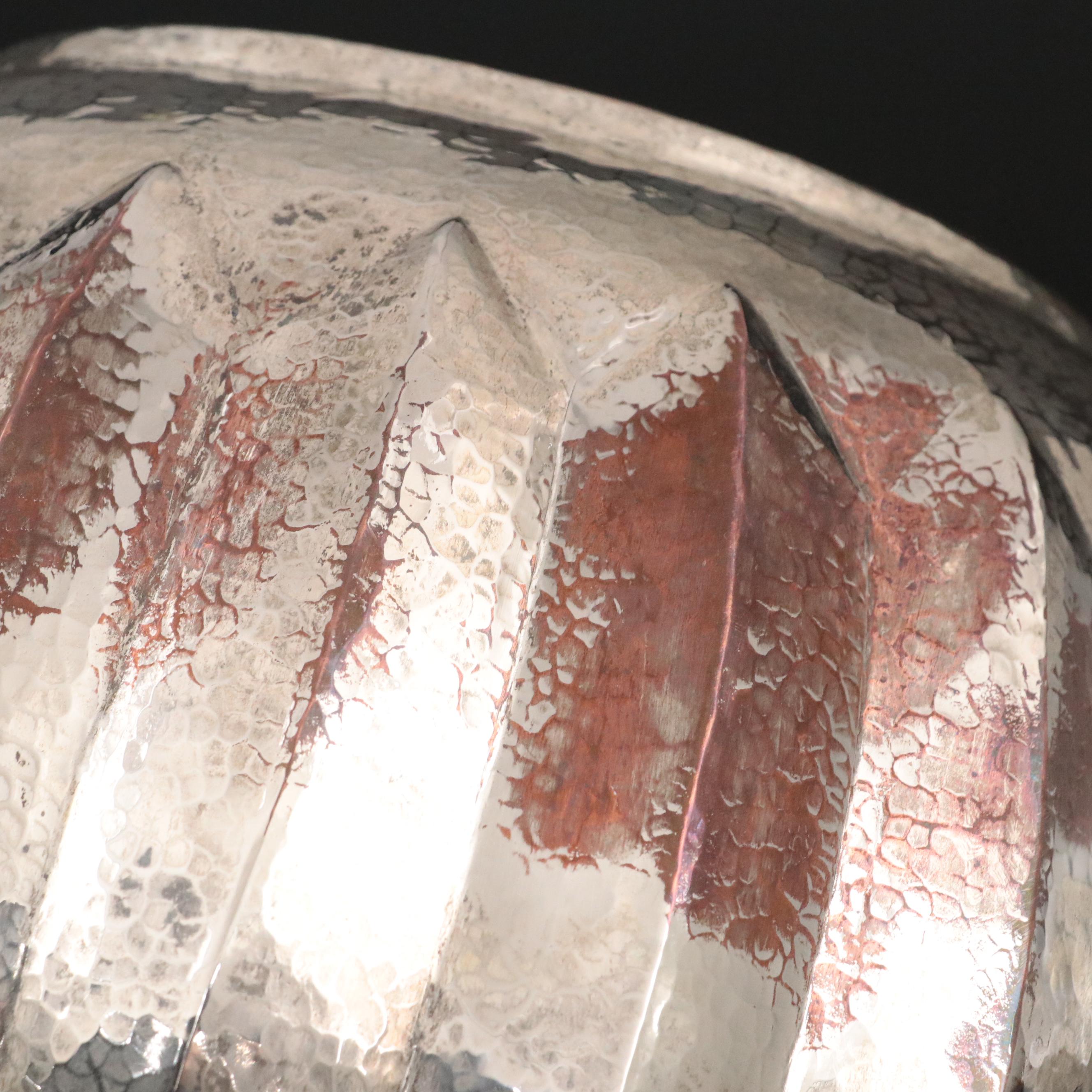 Large Mexican Silver-Plated and Abalone Inlay Lobed Vase, Mid-20th Century