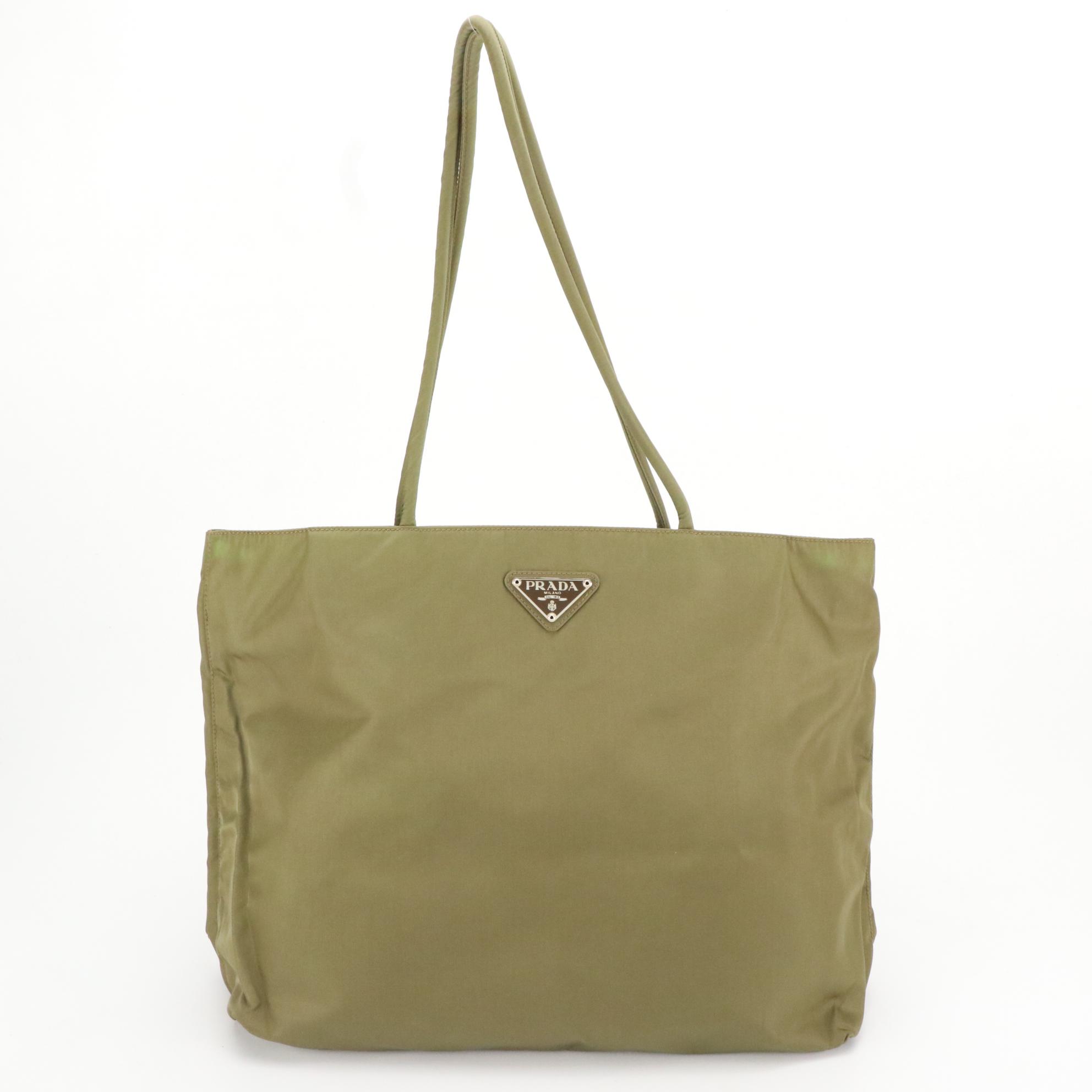 Prada Shoulder Tote Bag in Khaki Green Tessuto Nylon