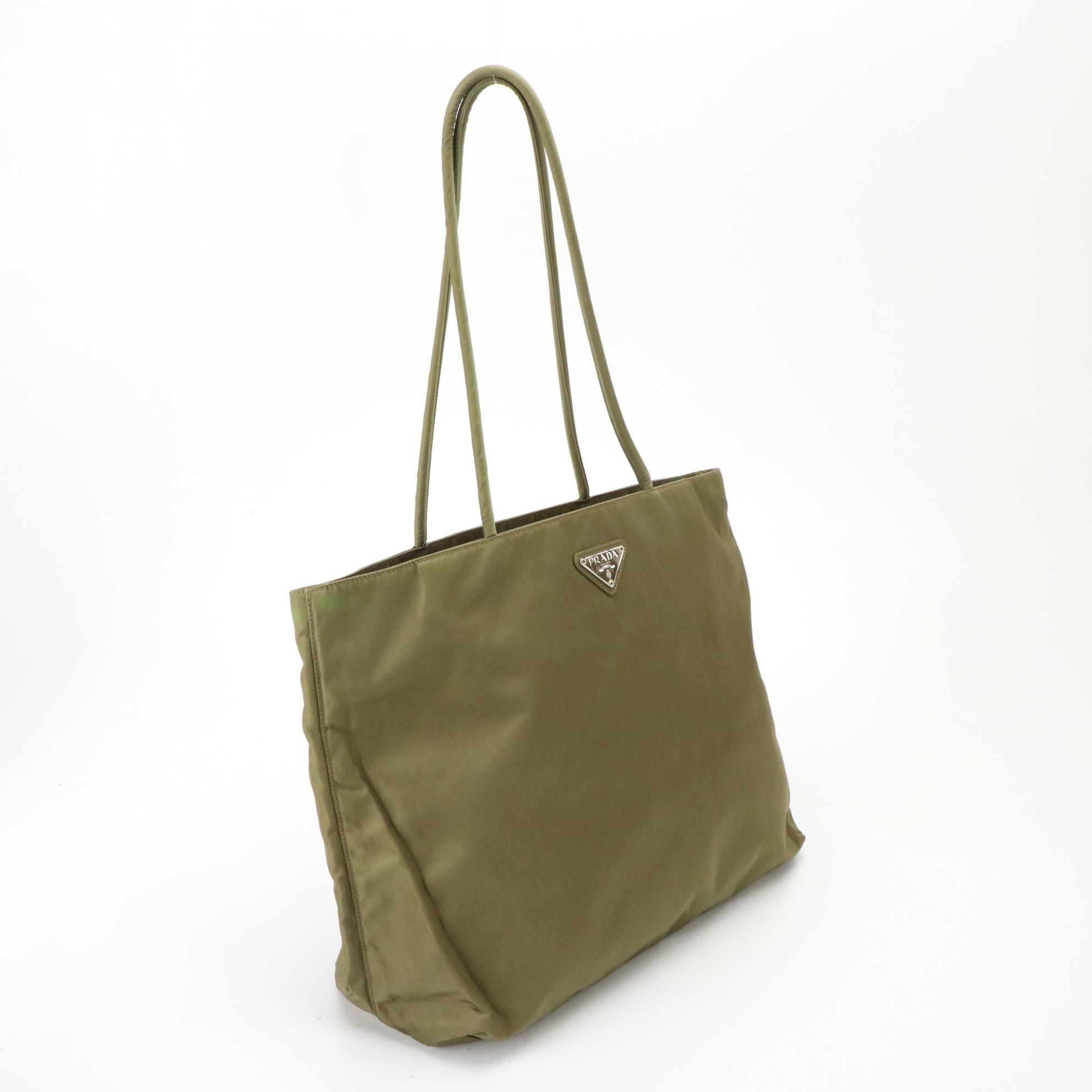 Prada Shoulder Tote Bag in Khaki Green Tessuto Nylon