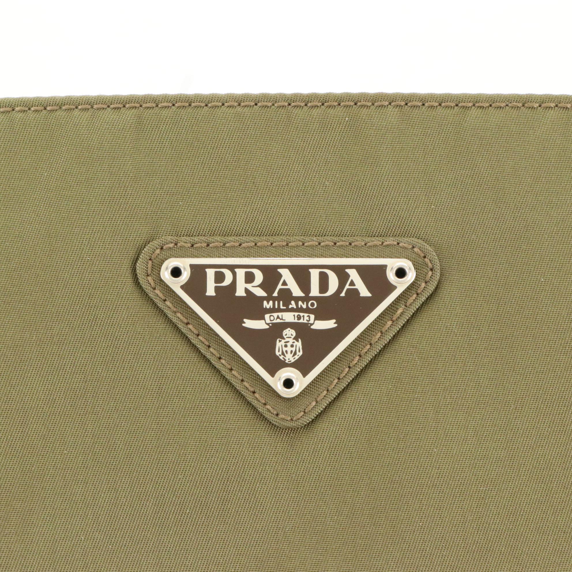 Prada Shoulder Tote Bag in Khaki Green Tessuto Nylon