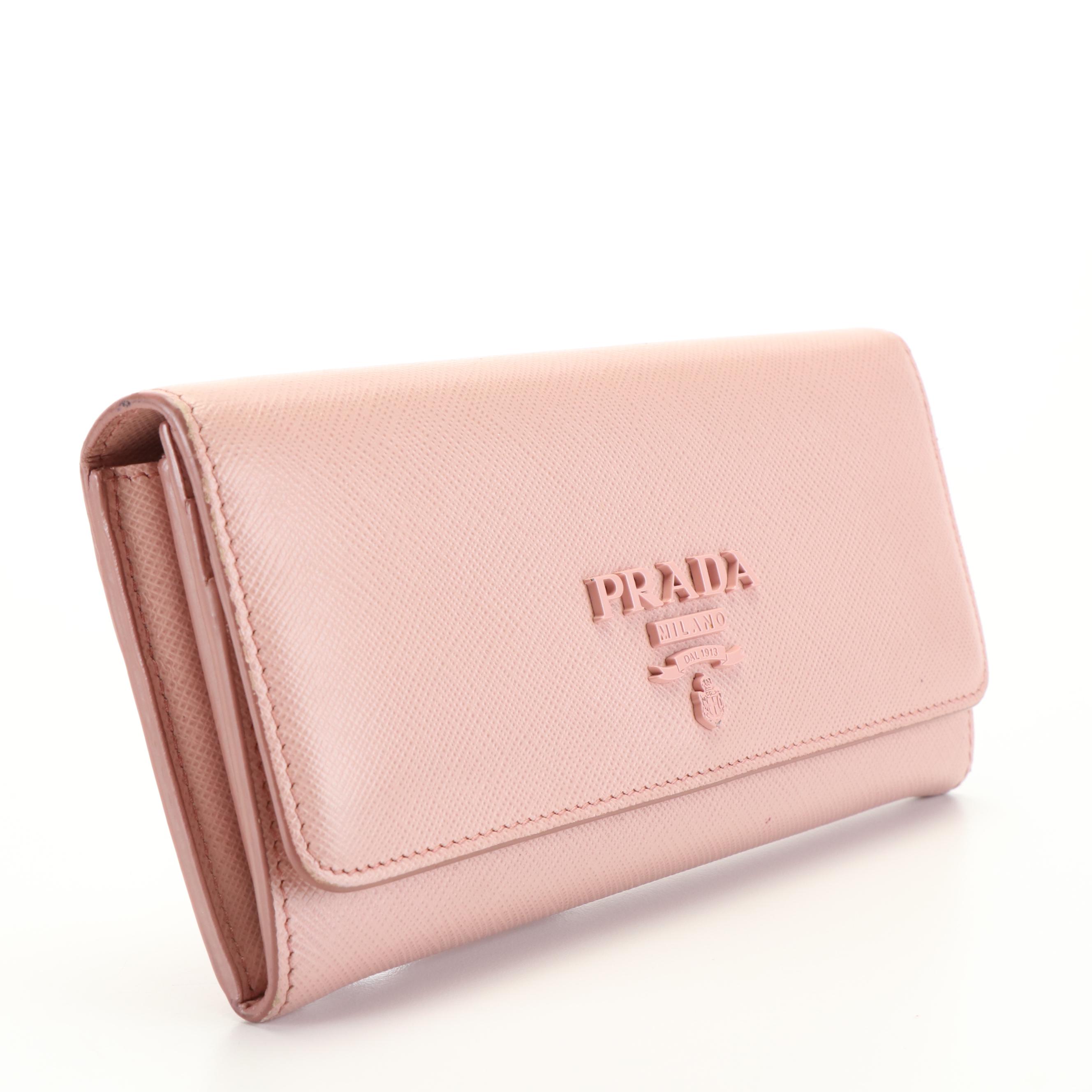 Prada Continental Wallet in Monochrome Pink Saffiano Leather