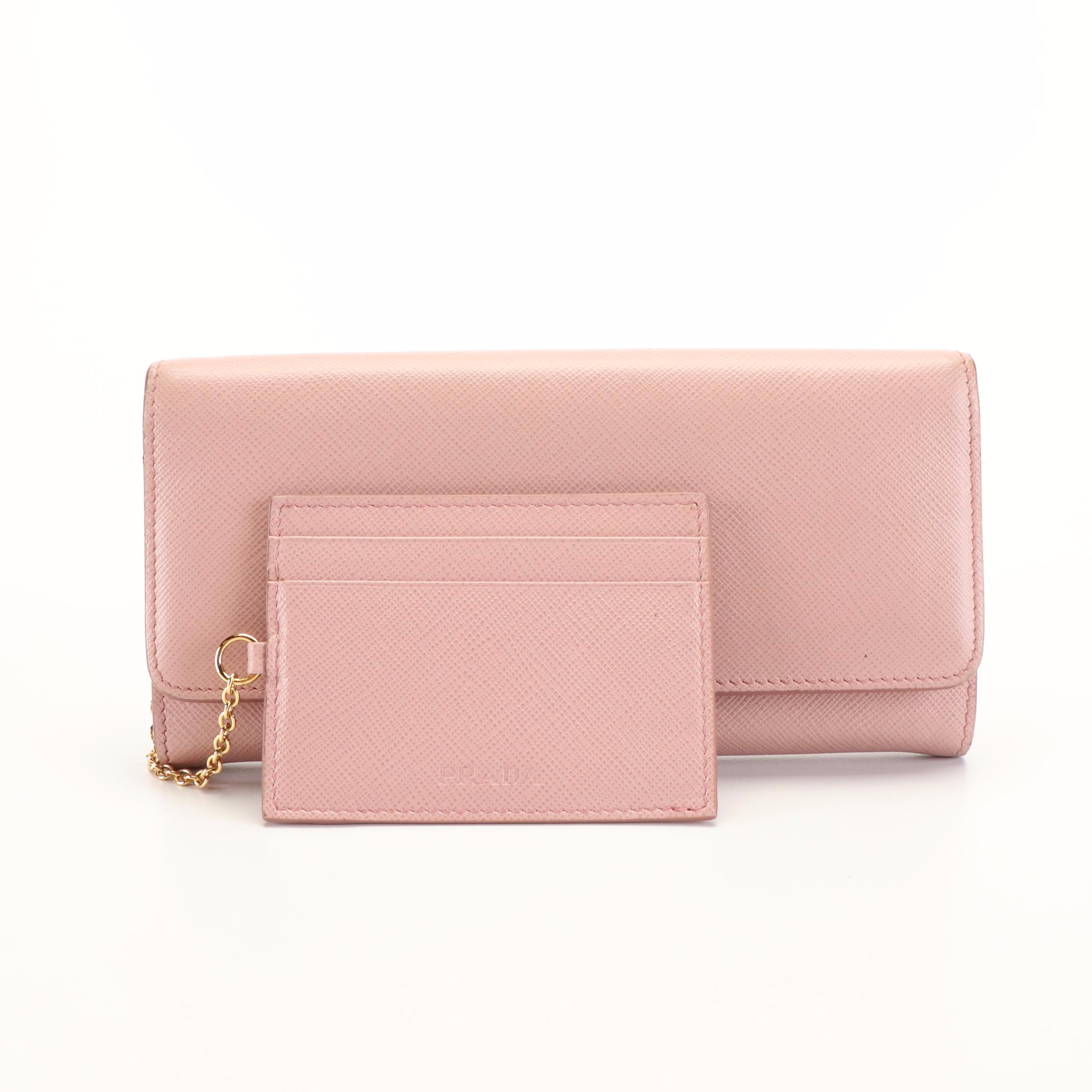 Prada Continental Wallet in Monochrome Pink Saffiano Leather