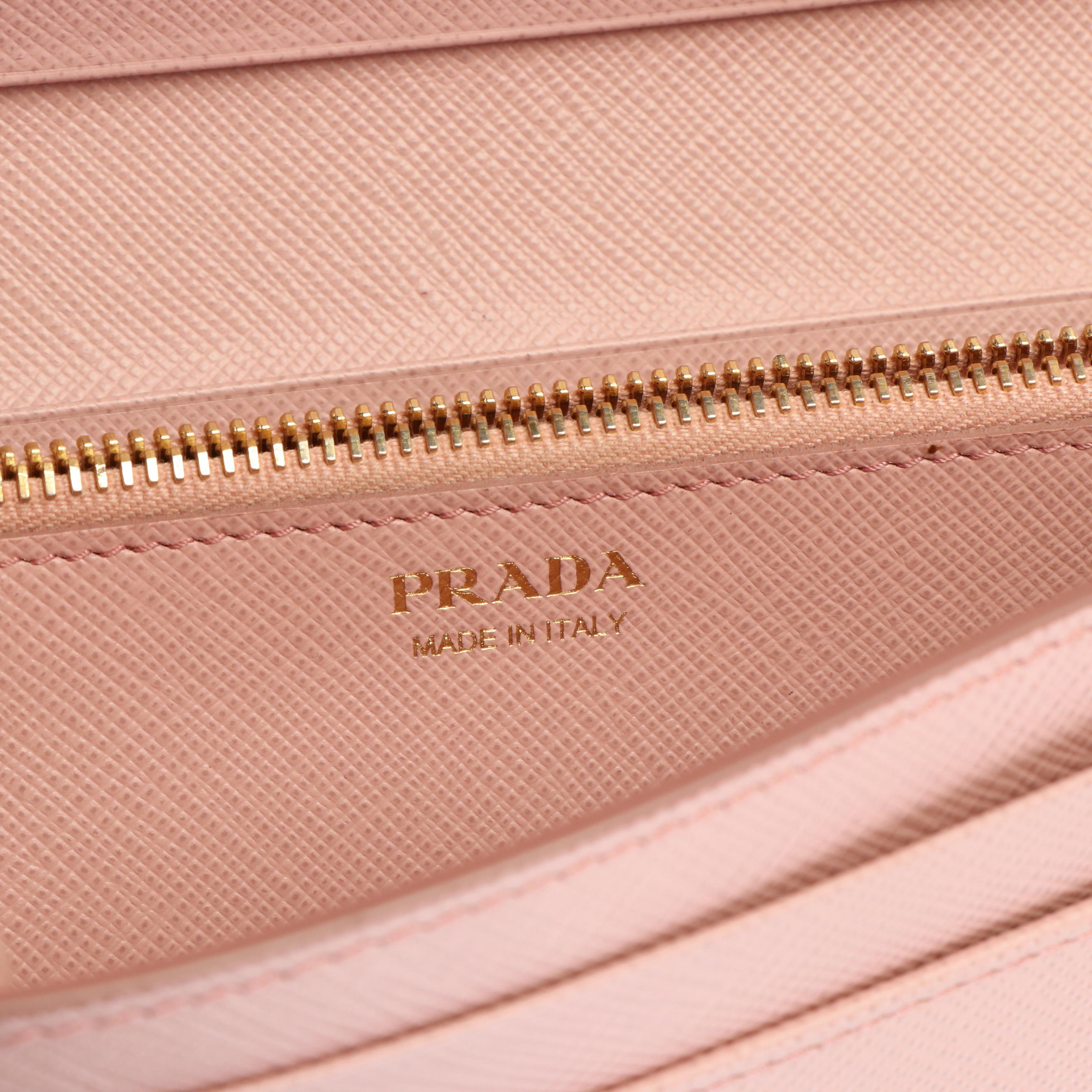 Prada Continental Wallet in Monochrome Pink Saffiano Leather