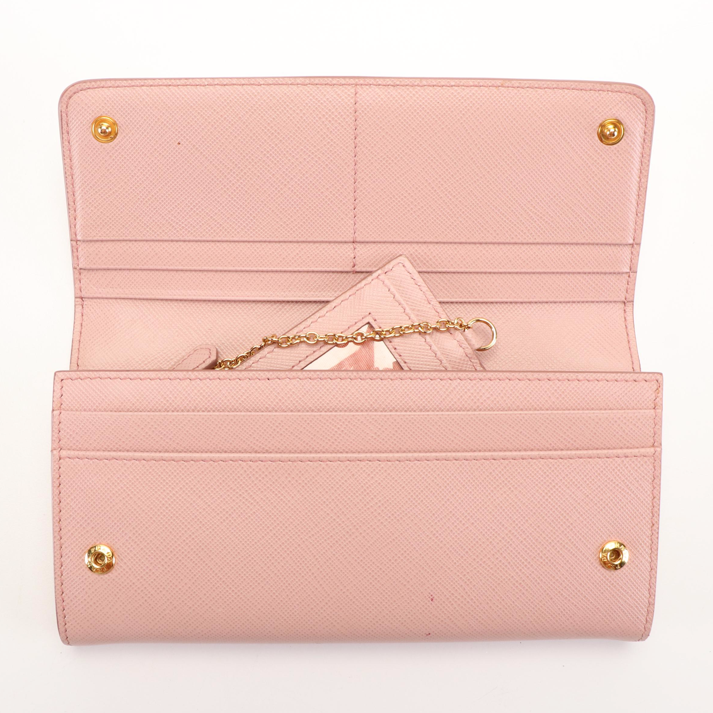 Prada Continental Wallet in Monochrome Pink Saffiano Leather