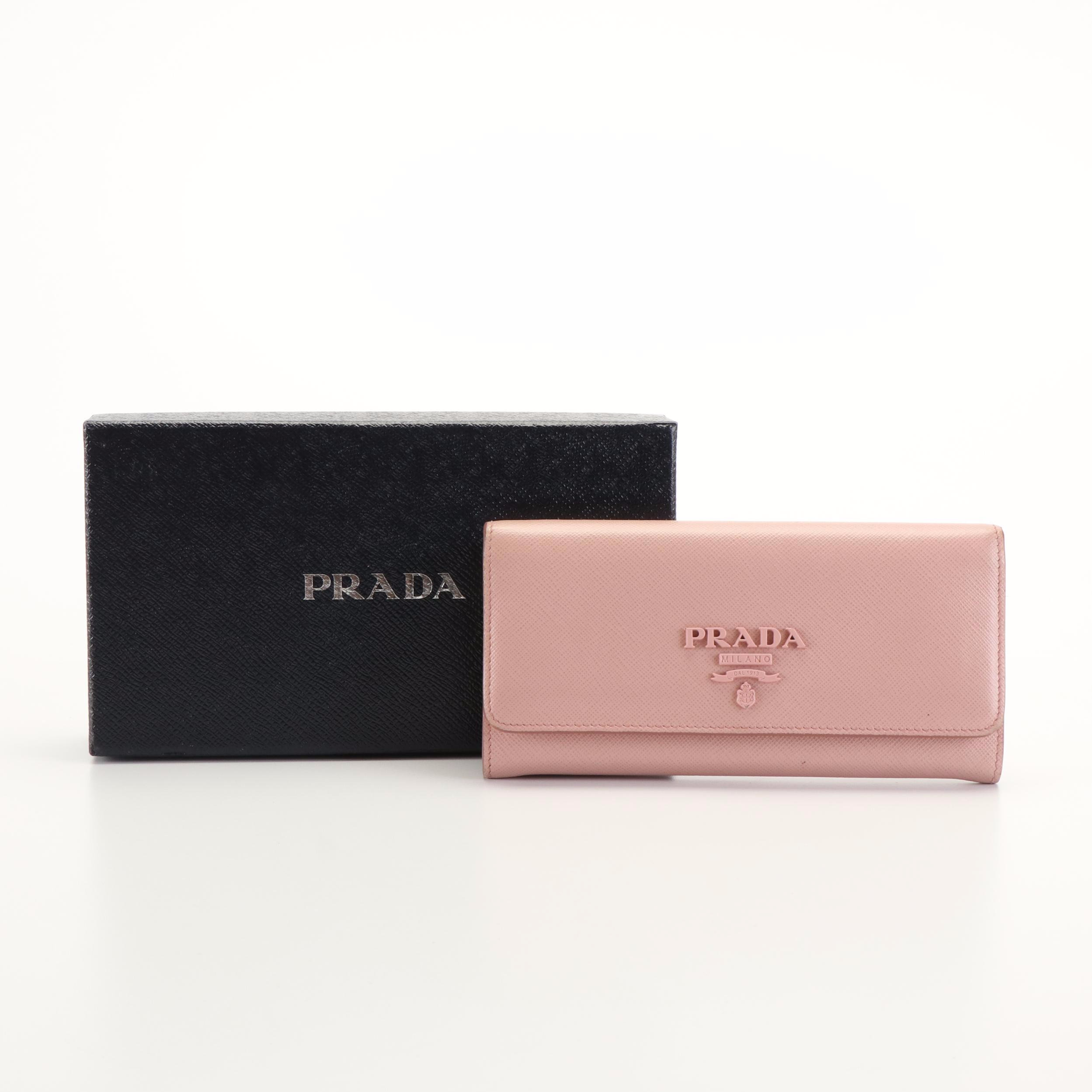 Prada Continental Wallet in Monochrome Pink Saffiano Leather