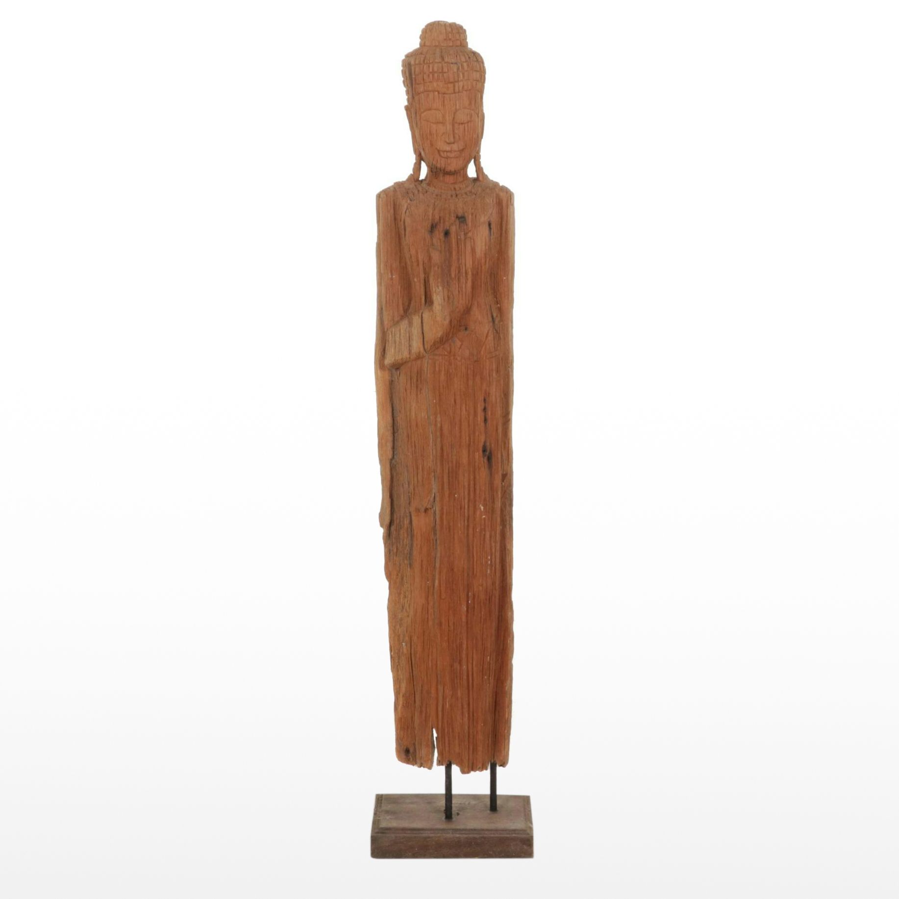 Thai Style Carved Wooden Standing Buddha Statue