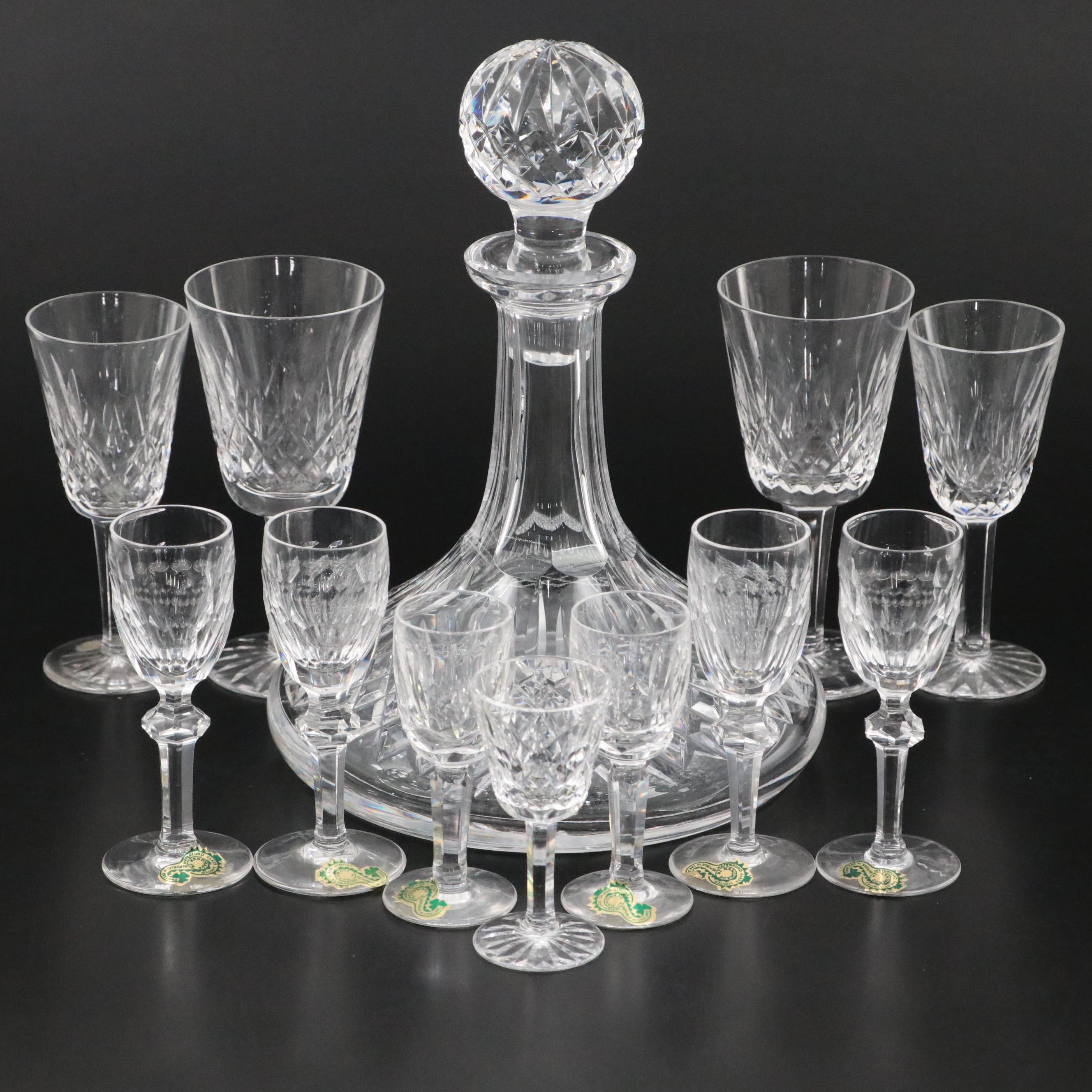 Waterford Crystal "Lismore" Ship's Decanter with Stemware