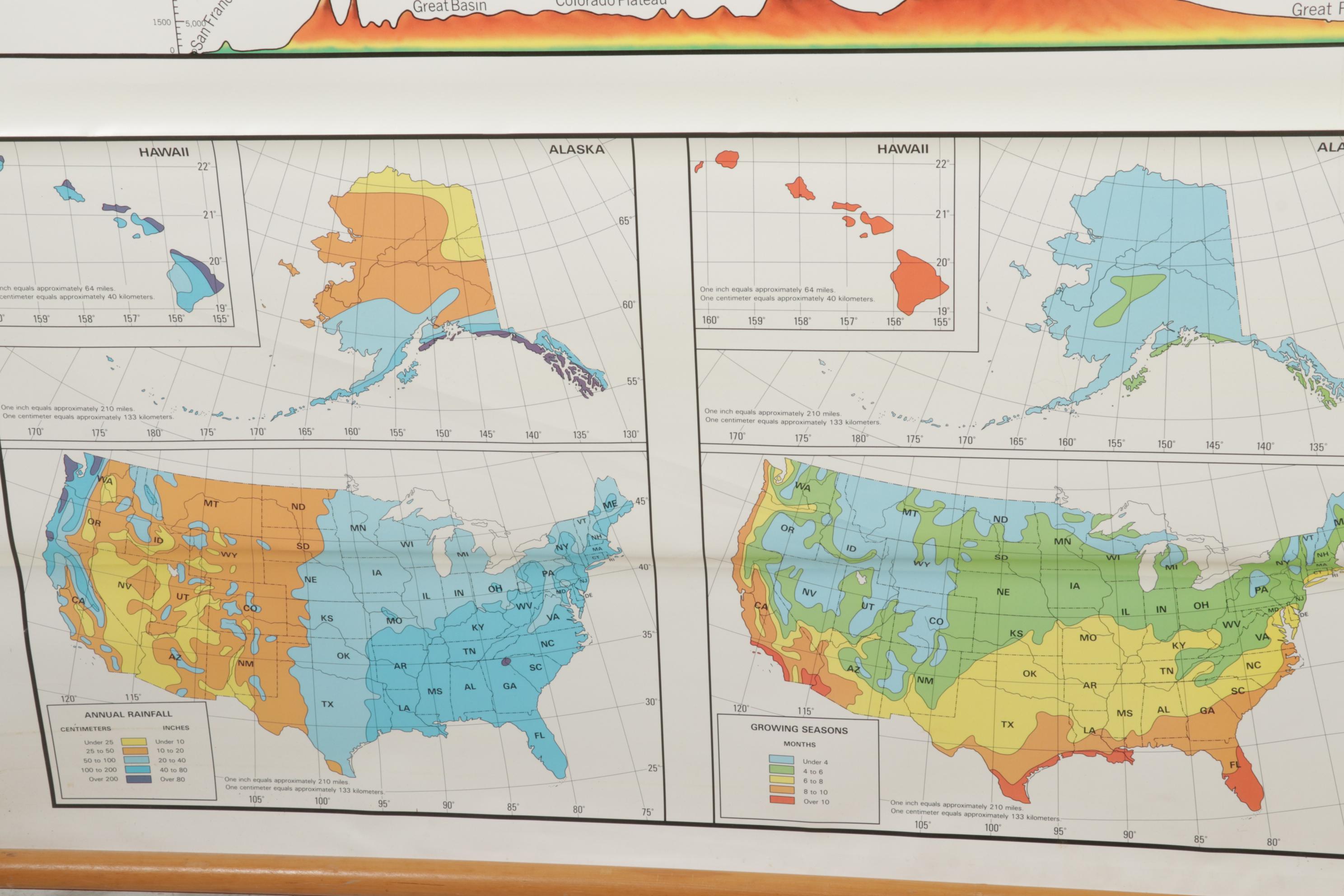 Nystrom United States Pictorial Relief Retractable Wall Map, Late 20th Century