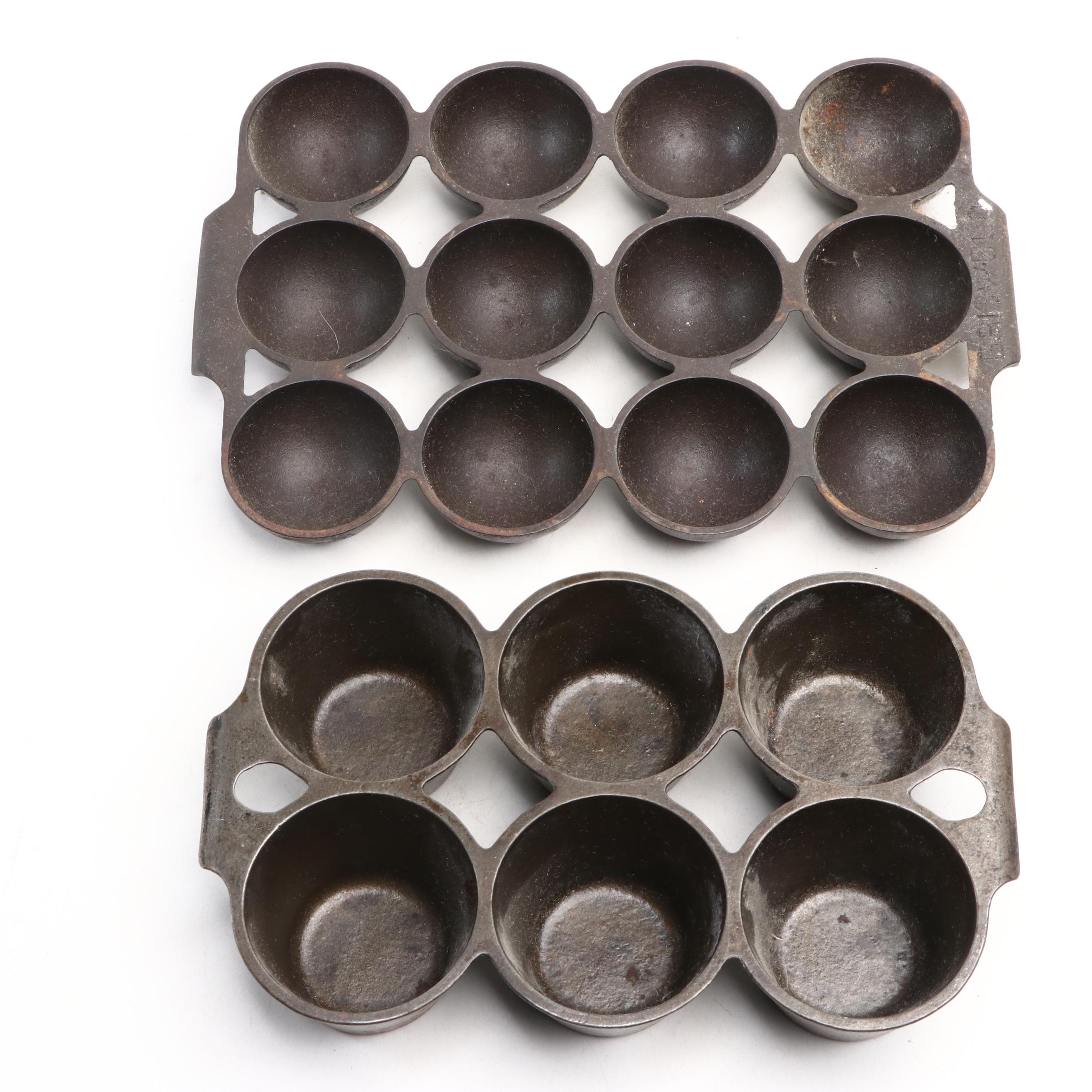 Griswold Cast Iron Corn Stick Pans, Muffin Pan, and Brownie Cake Pan, 20th C.