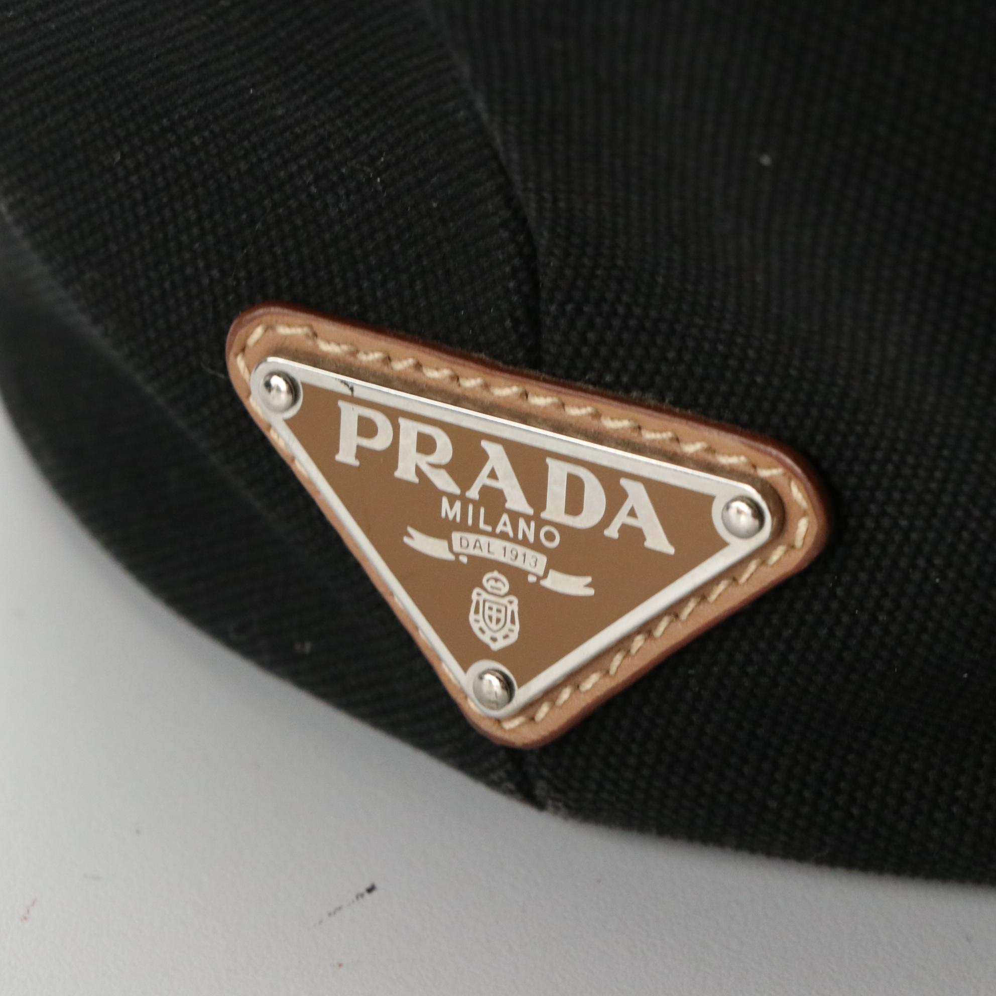 Prada Black Canvas Canapa Convertible Two-Way Bucket Tote and Zip Pouch