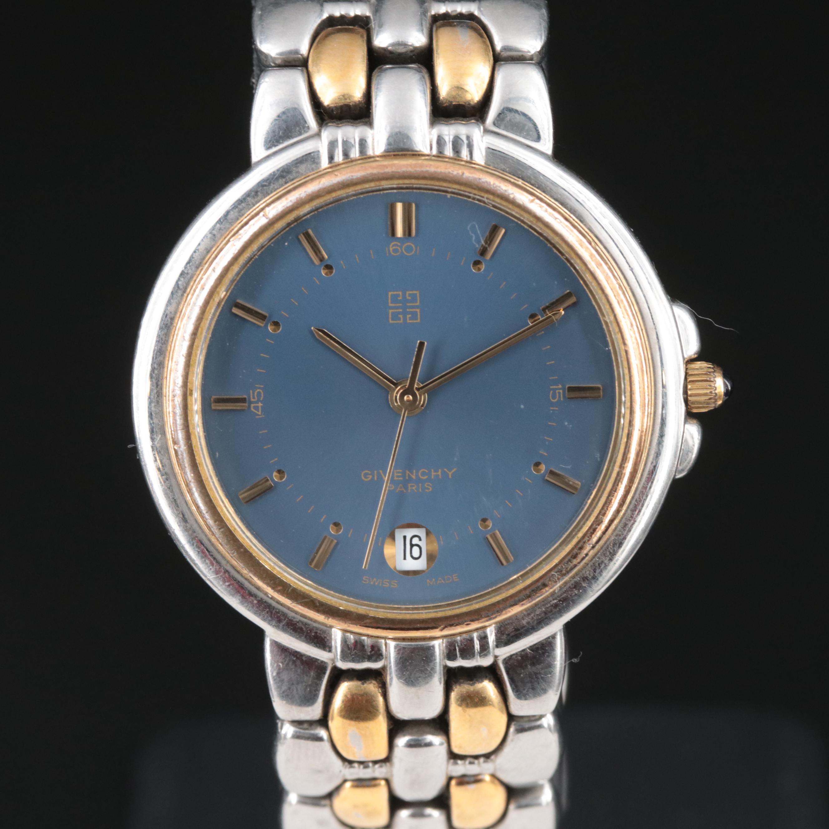 Givenchy Chenonceaux Stainless Steel and Gold Plate Blue Dial Watch
