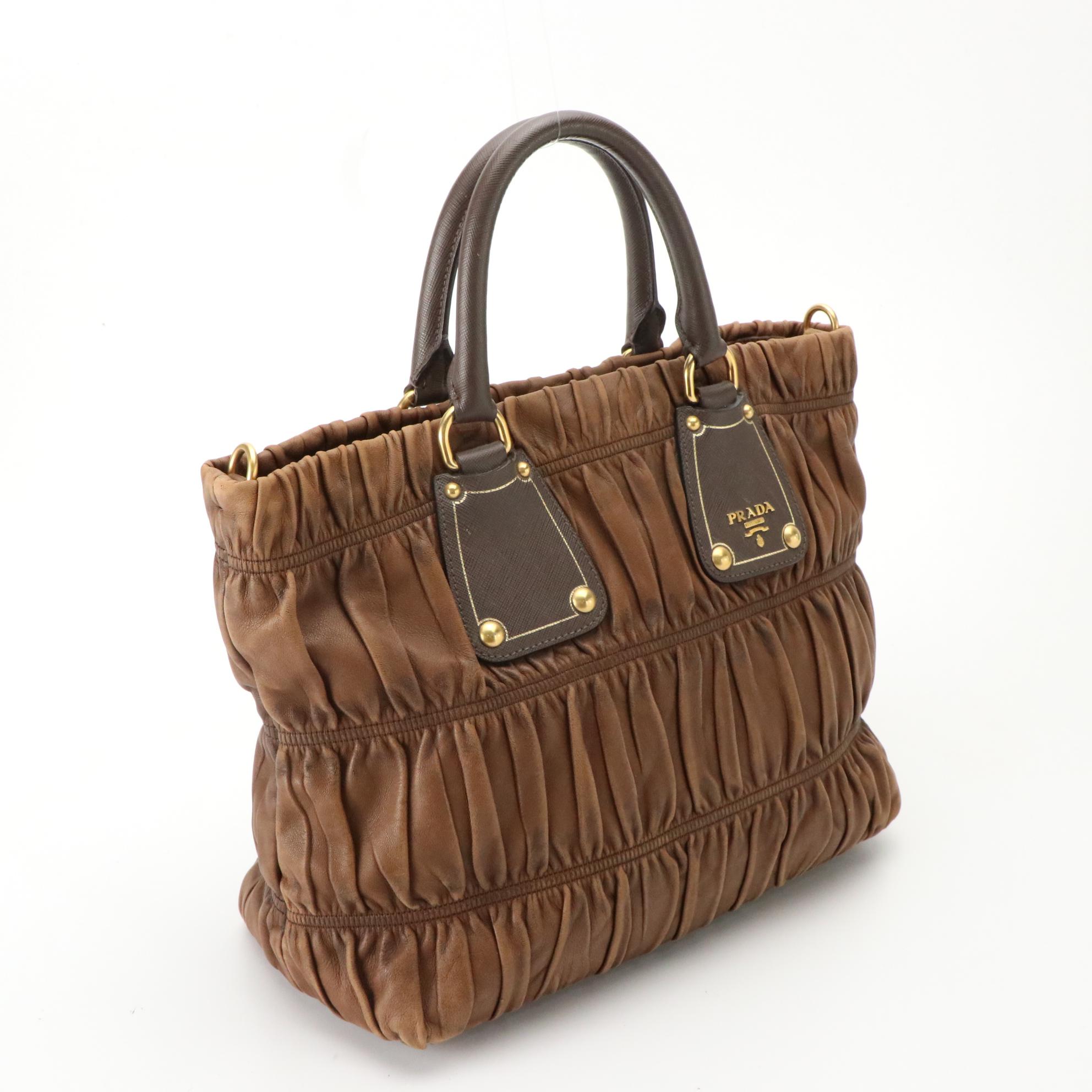 Prada Gaufre Brown Nappa Leather Satchel Tote
