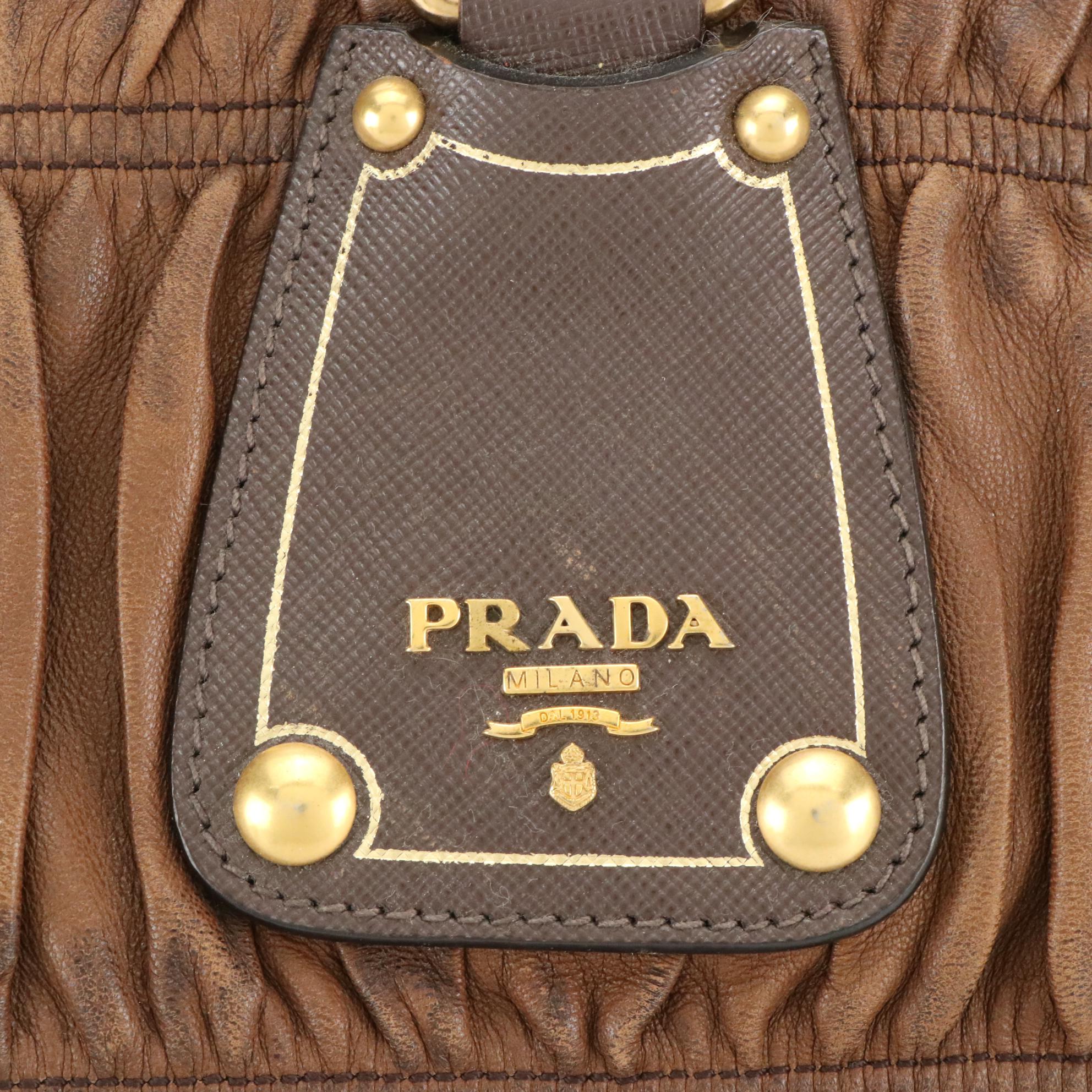 Prada Gaufre Brown Nappa Leather Satchel Tote