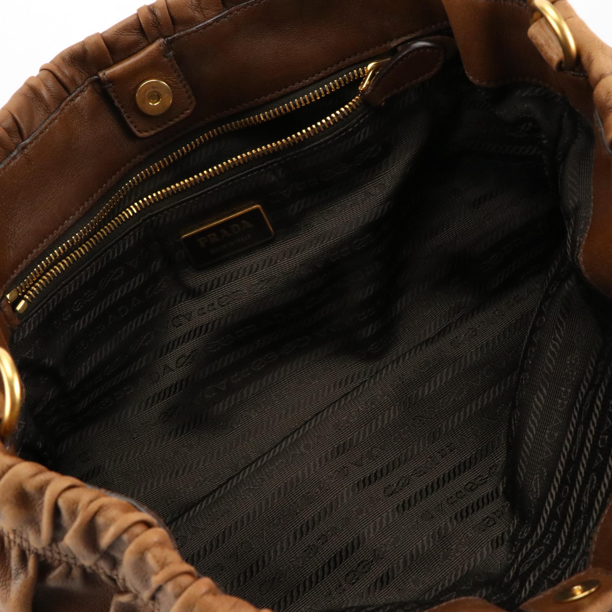 Prada Gaufre Brown Nappa Leather Satchel Tote