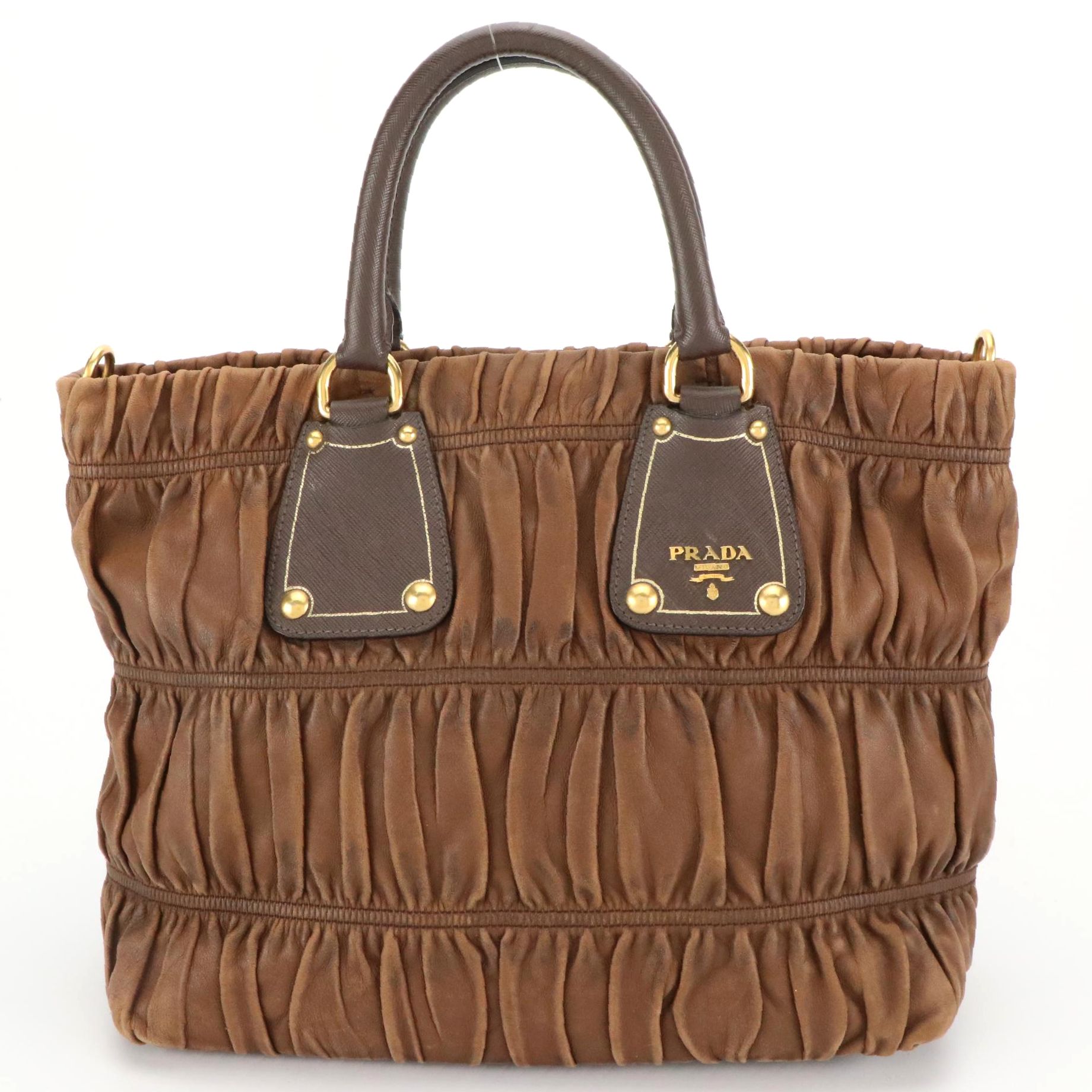 Prada Gaufre Brown Nappa Leather Satchel Tote