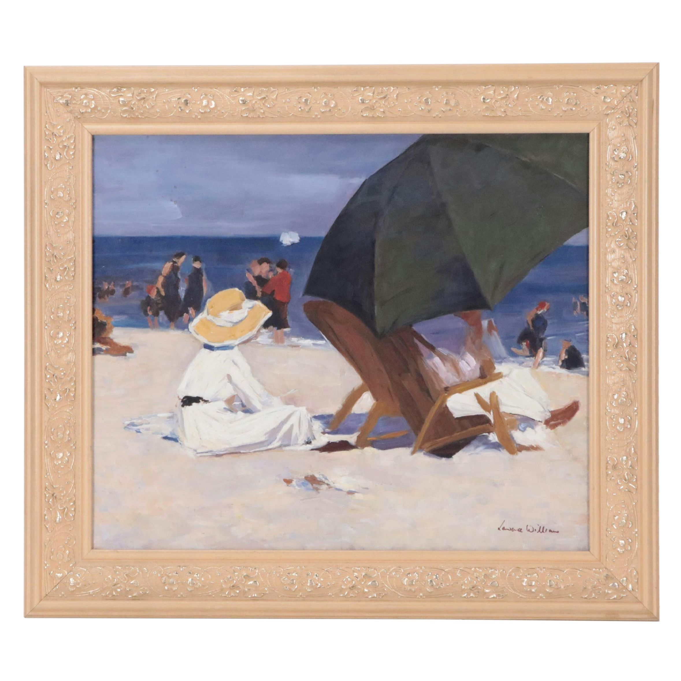 Lawrence Williams Oil Painting of Beach Landscape with Figures