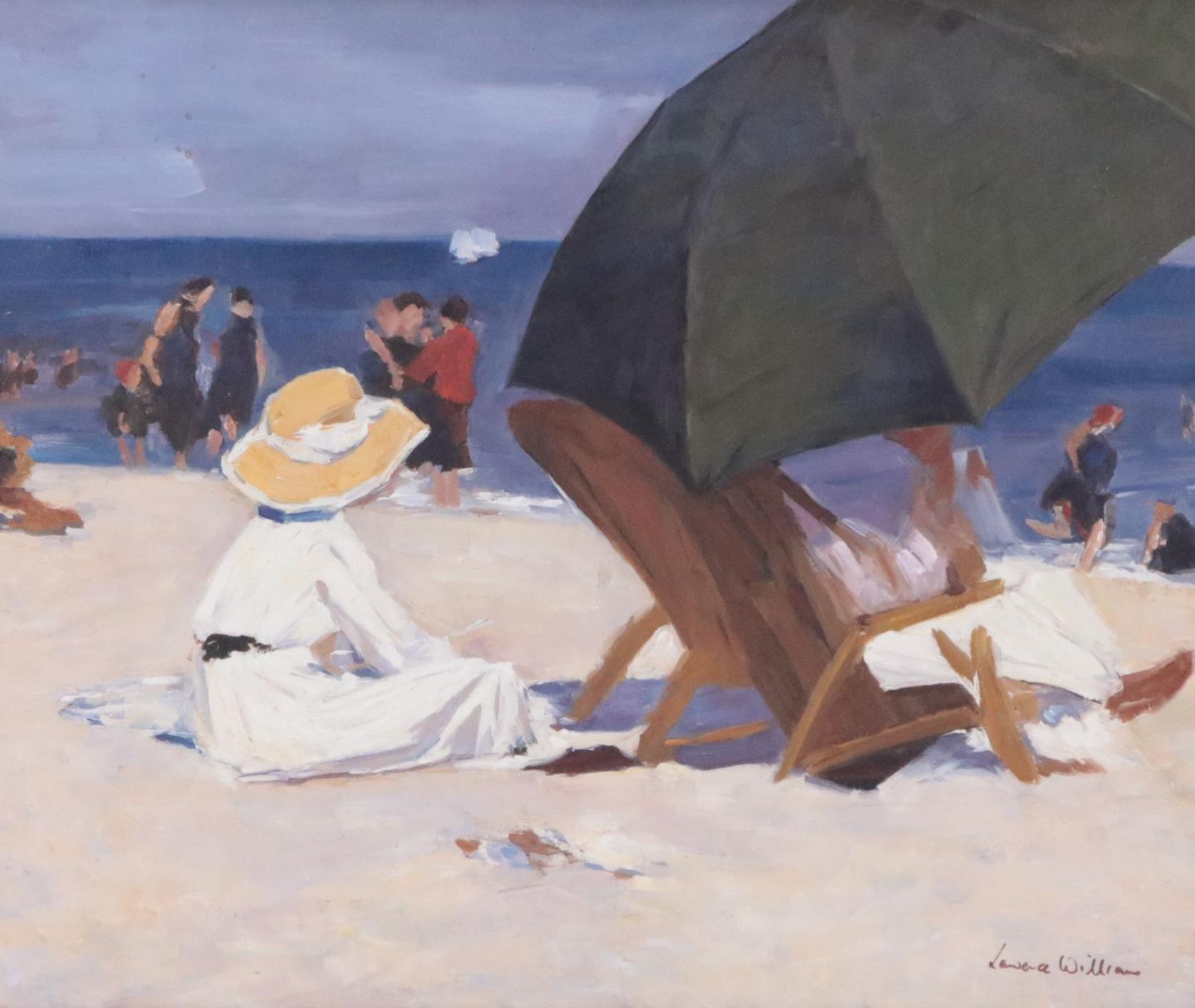 Lawrence Williams Oil Painting of Beach Landscape with Figures