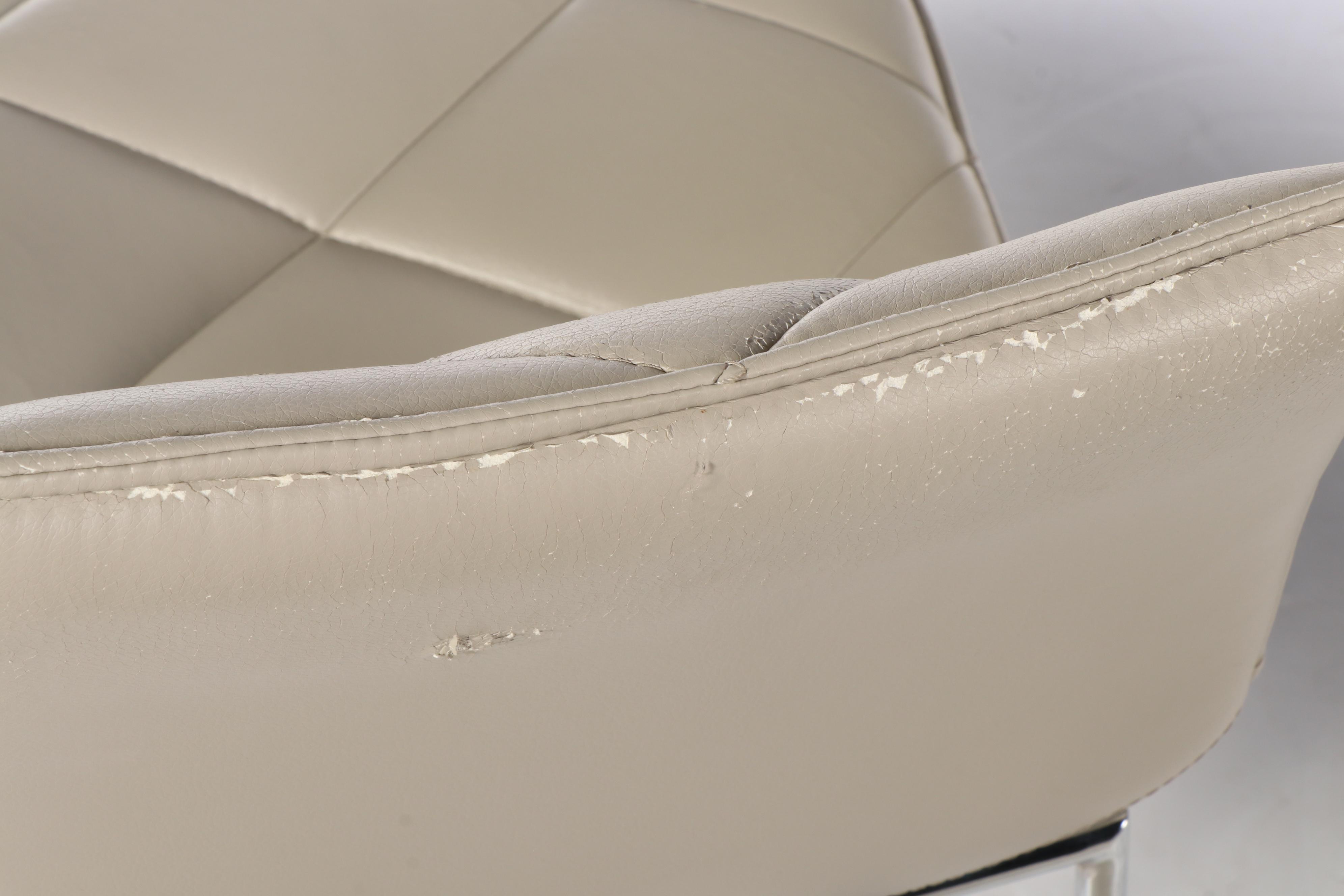 Four Modernist Style Chrome and Faux-Leather Sled-Base Dining Side Chairs