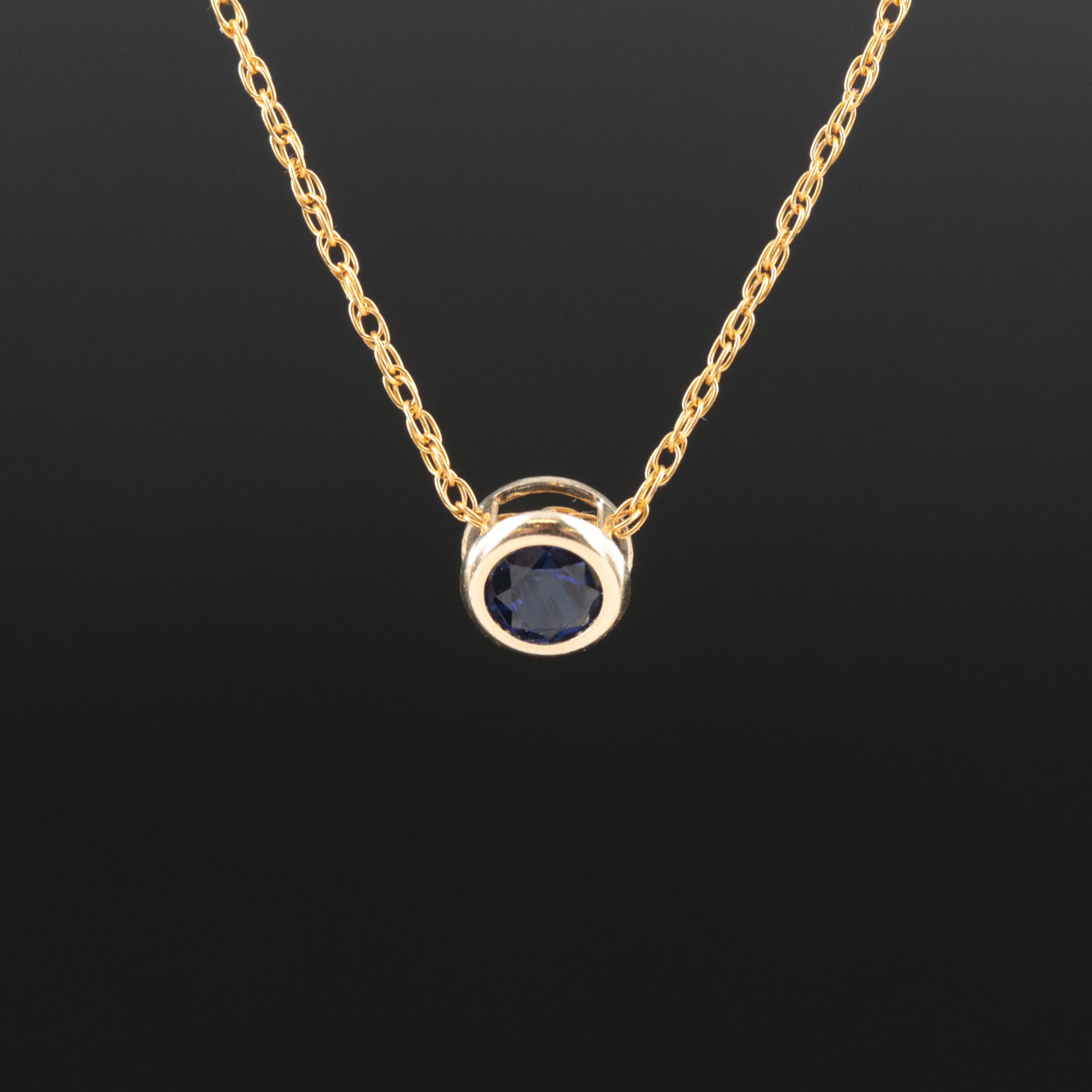 10K Sapphire Pendant on Gold-Filled Chain Necklace