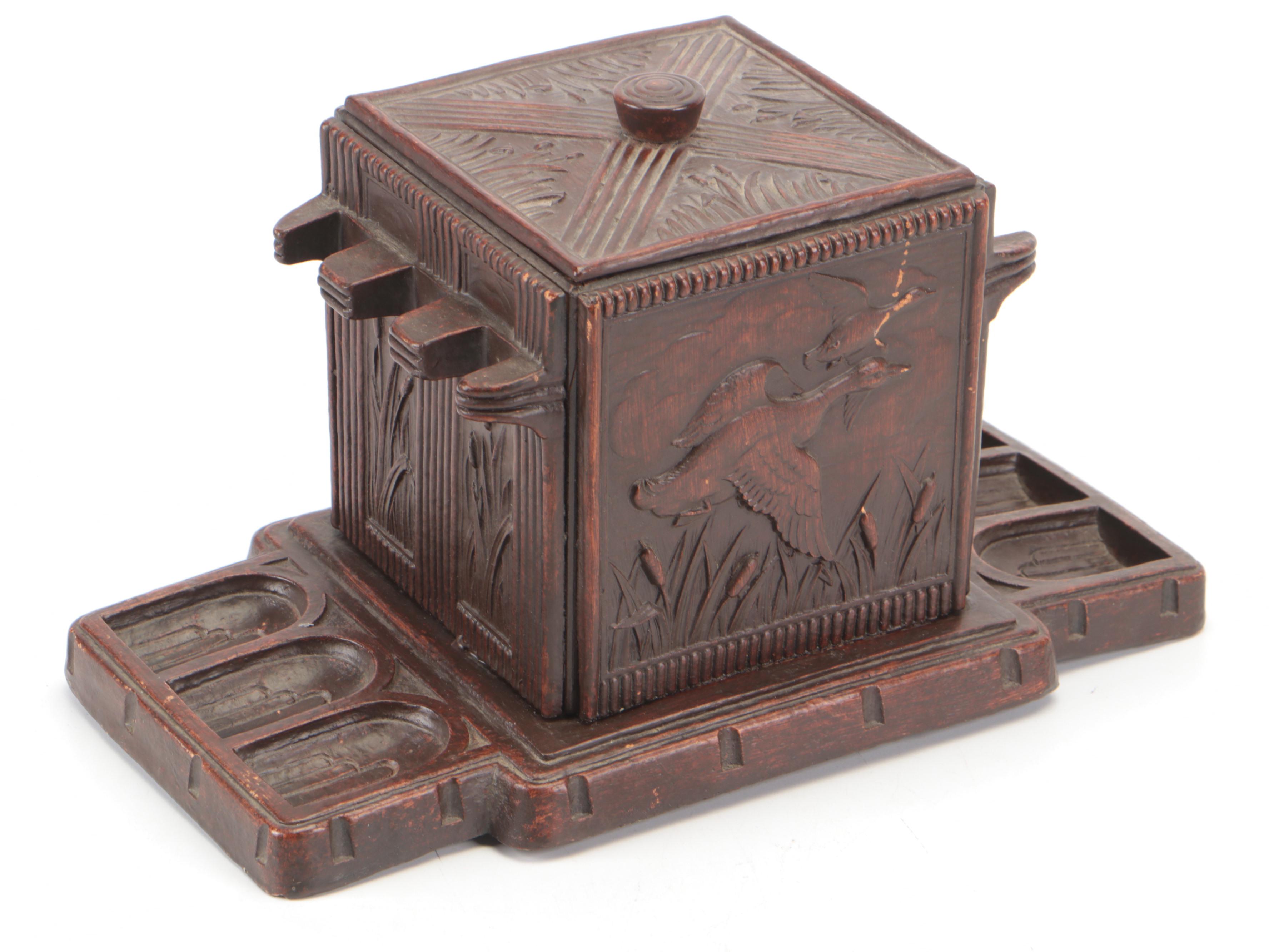 Syroco Cedar Lined Tobacco Pipe Holder Box with Duck Motif and More Décor