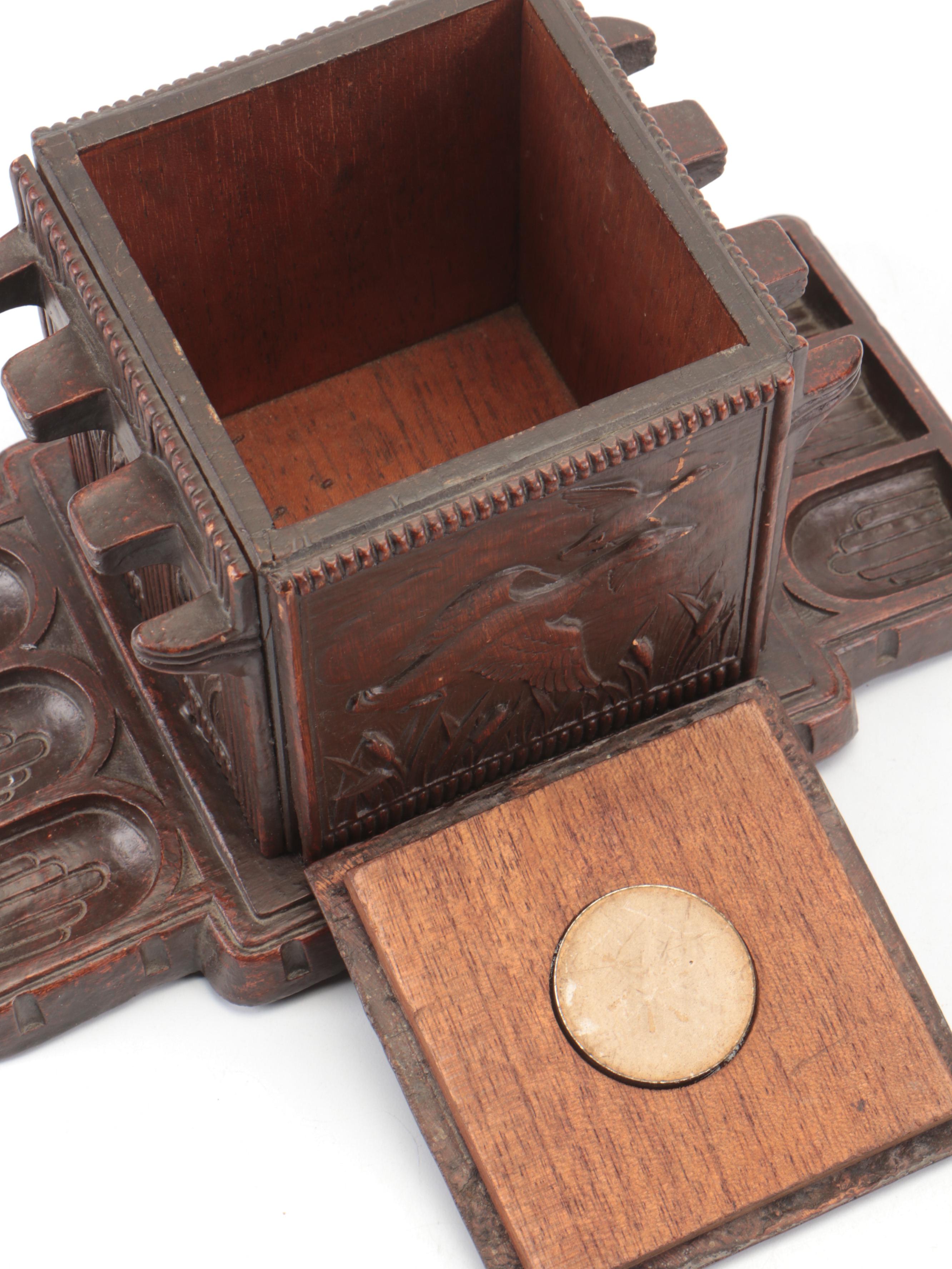 Syroco Cedar Lined Tobacco Pipe Holder Box with Duck Motif and More Décor