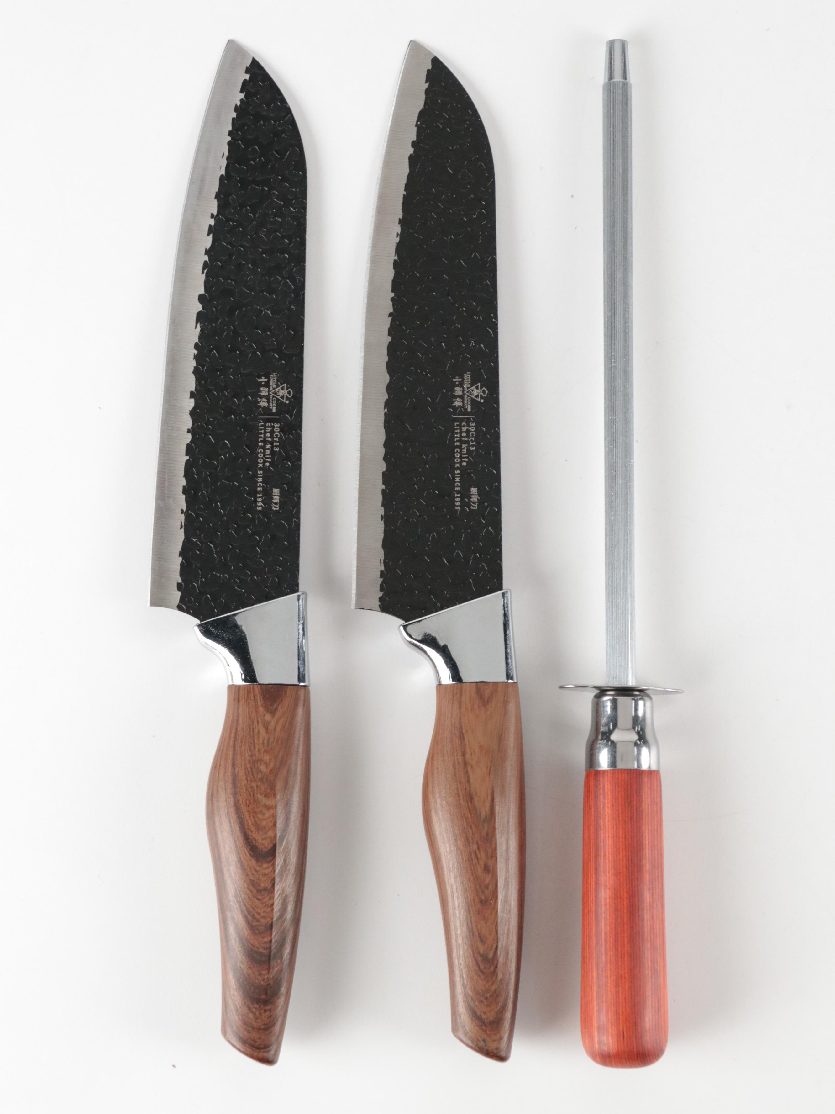 Little Cook Stainless Steel and Wooden Handled Chef Knife Set with Knife Roll