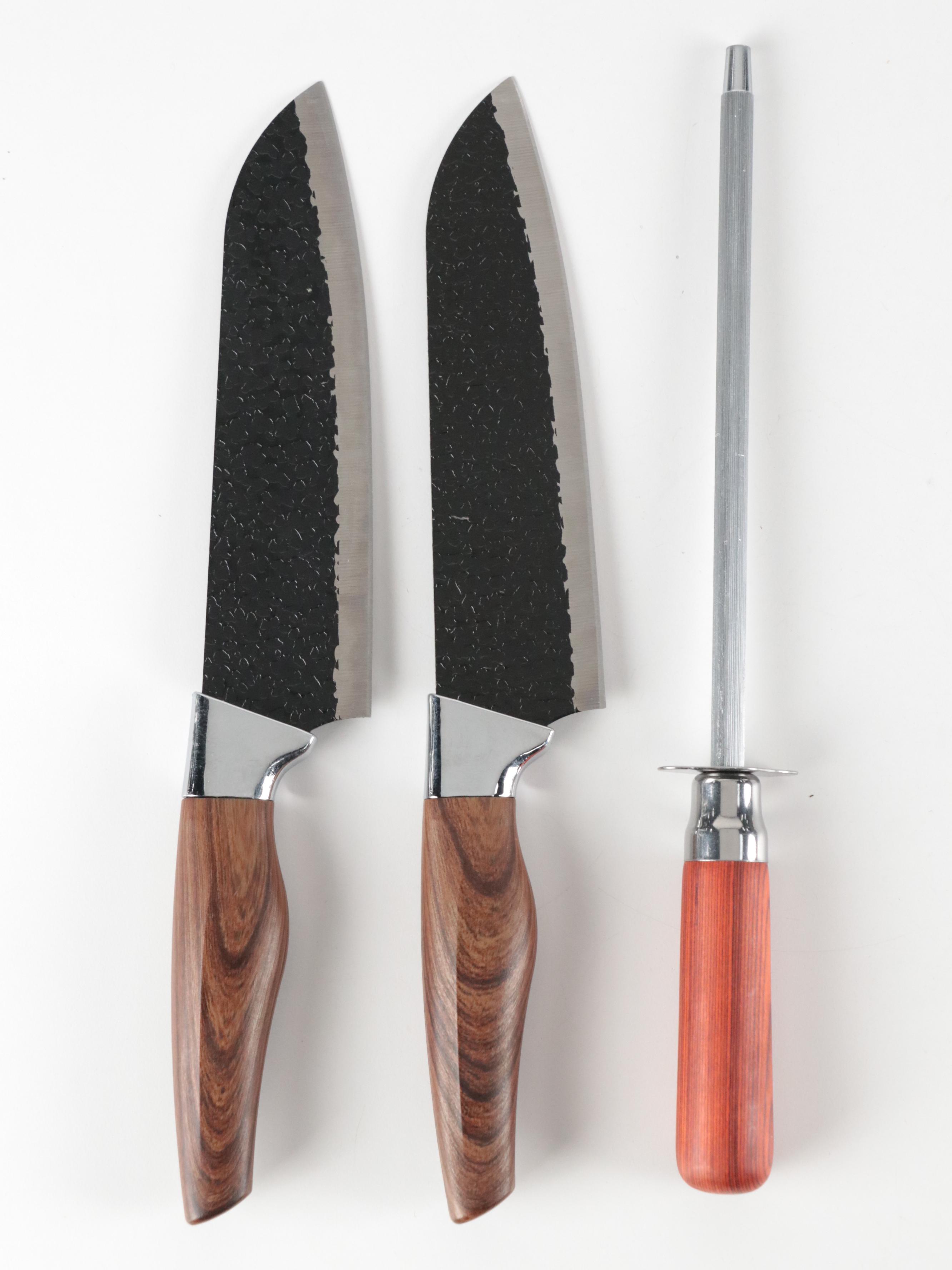 Little Cook Stainless Steel and Wooden Handled Chef Knife Set with Knife Roll