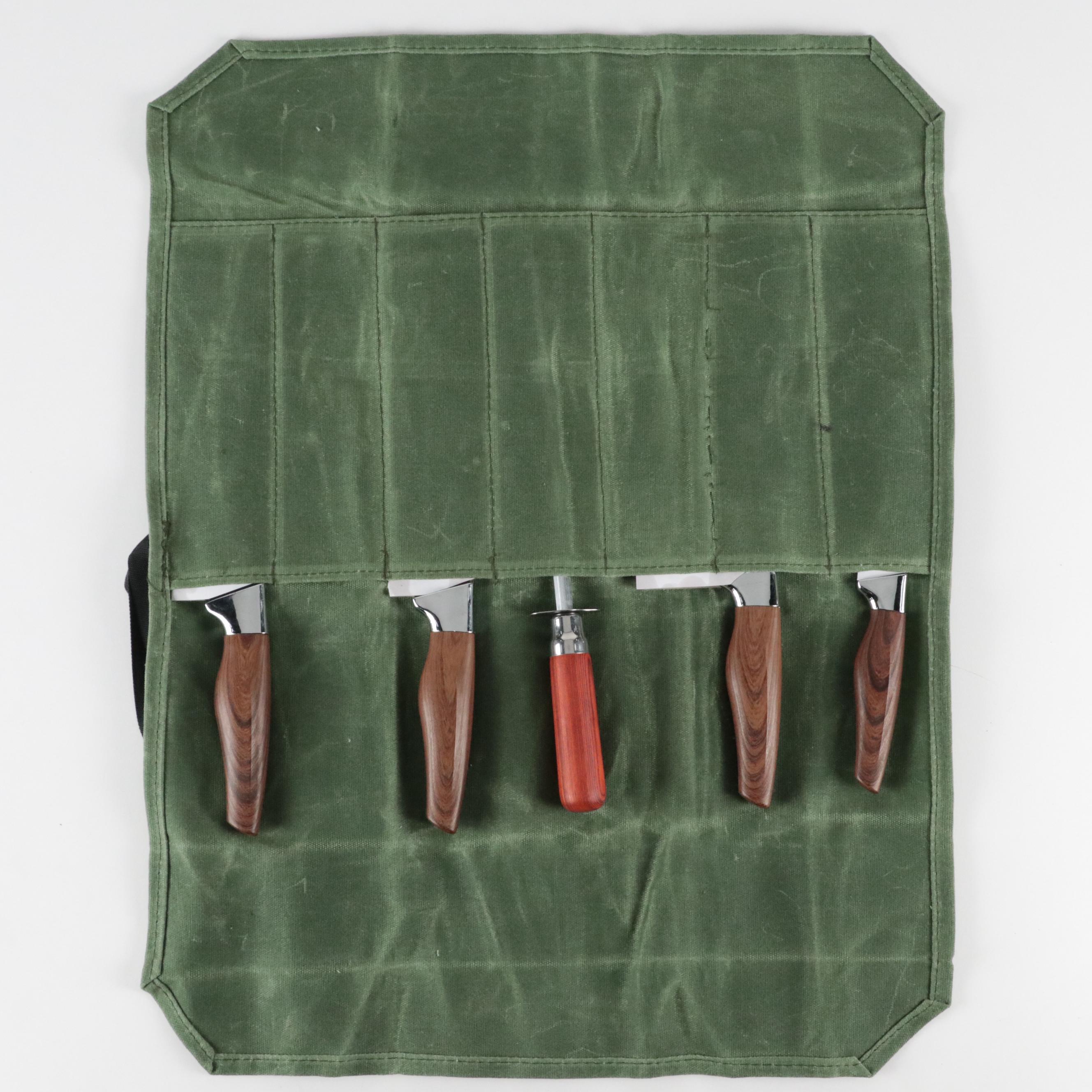 Little Cook Stainless Steel and Wooden Handled Chef Knife Set with Knife Roll