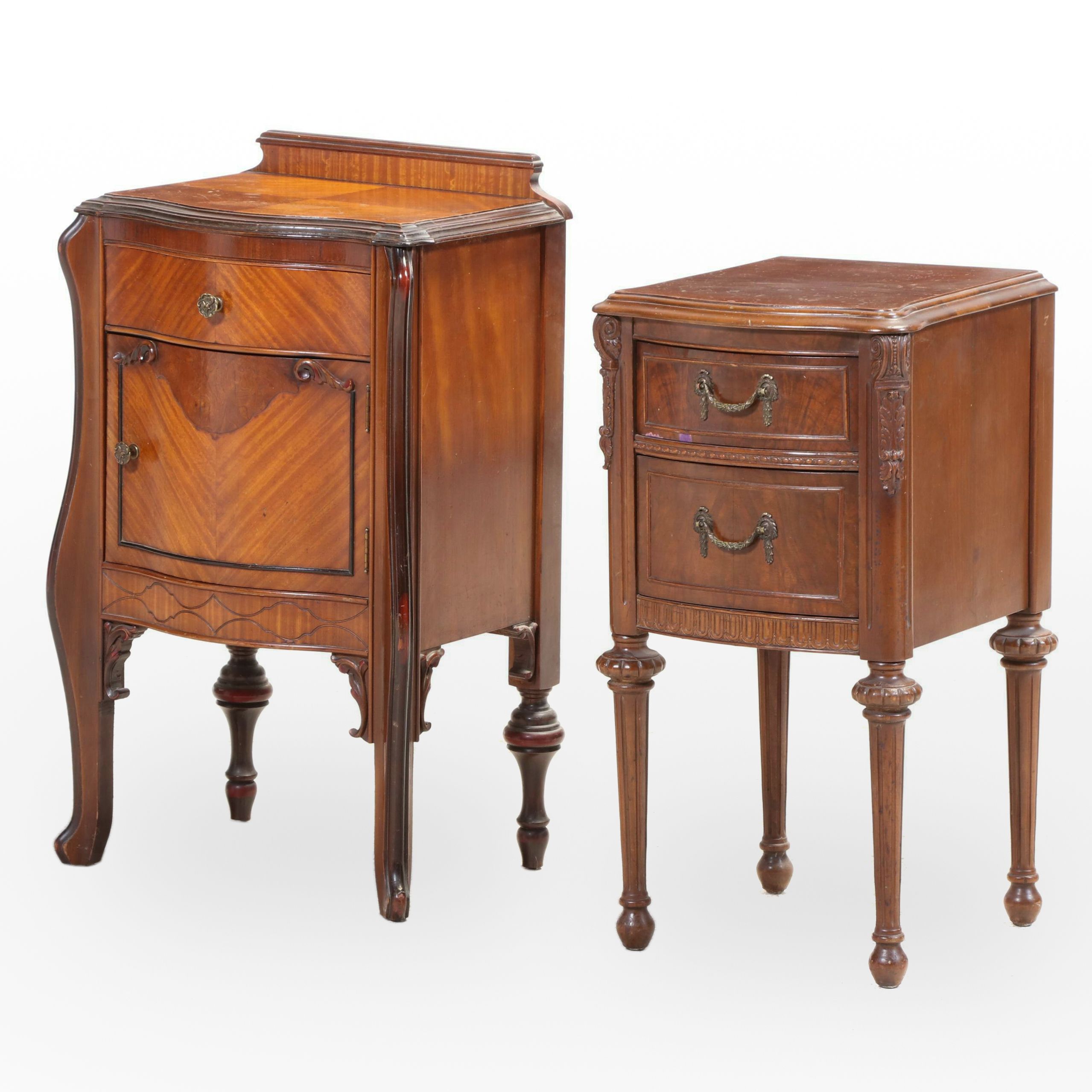 Two French Style Hardwood Bedside Tables, Early 20th Century