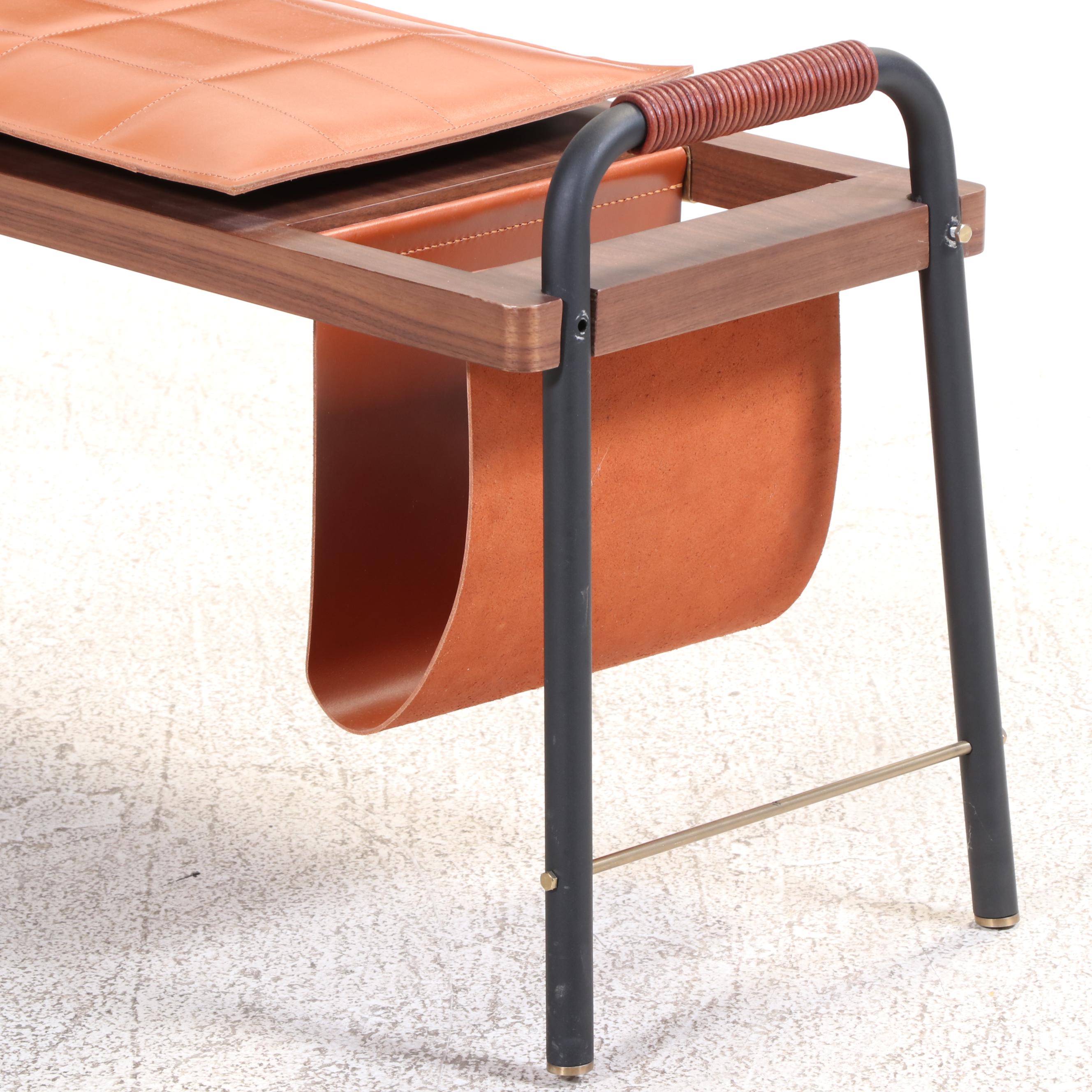 Stellar Works Leather, Metal and Walnut Seated Valet Bench