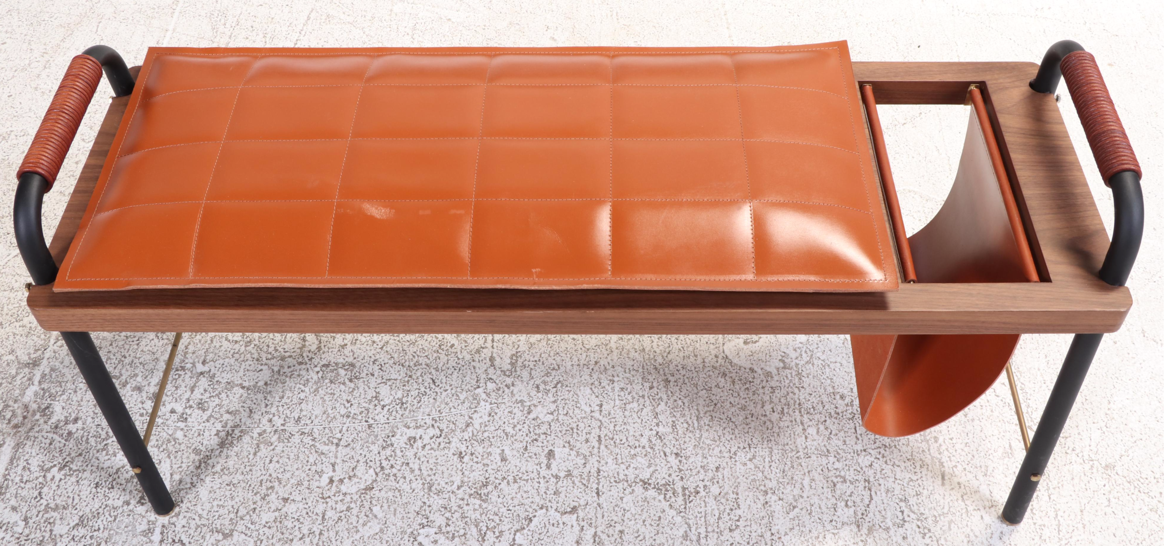 Stellar Works Leather, Metal and Walnut Seated Valet Bench