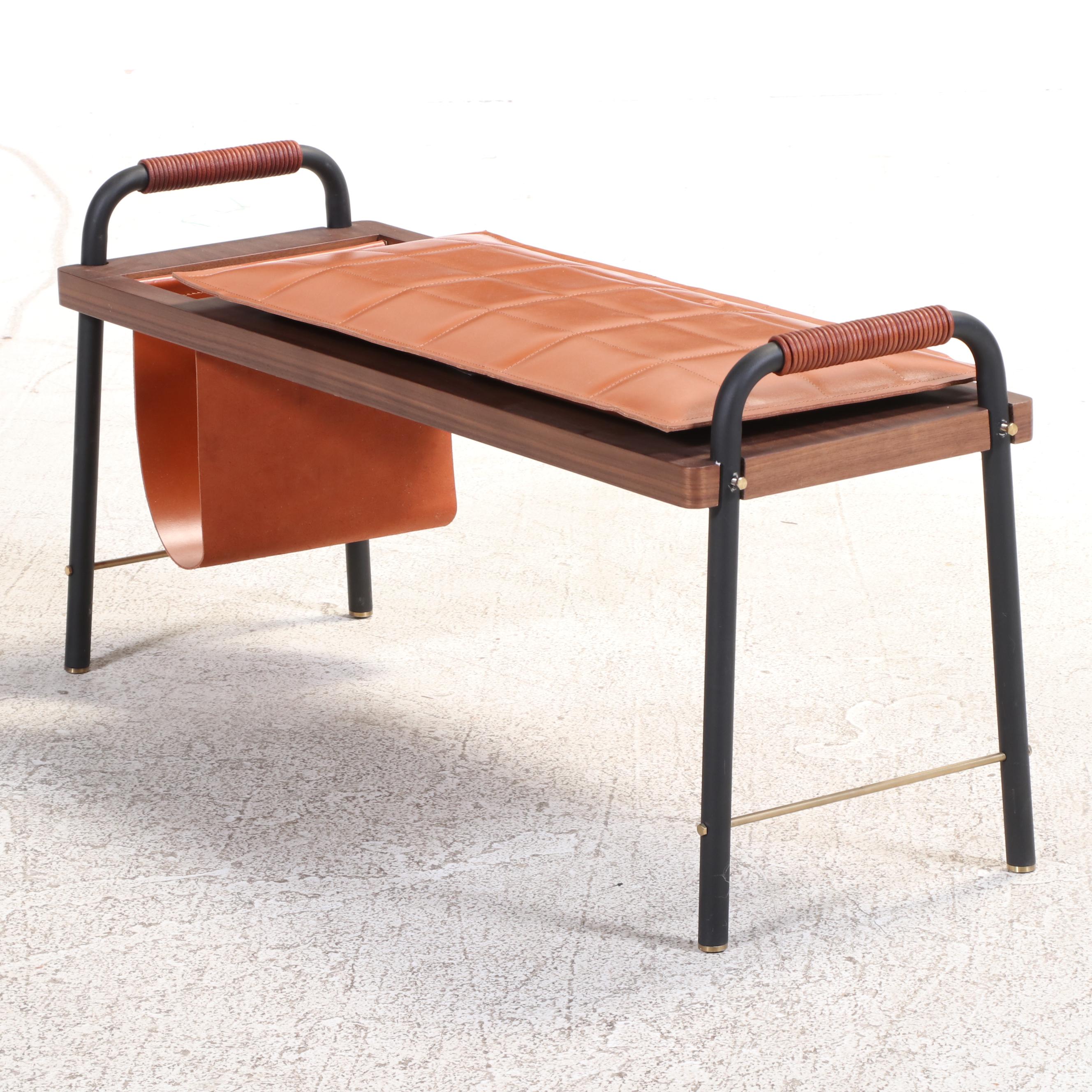 Stellar Works Leather, Metal and Walnut Seated Valet Bench